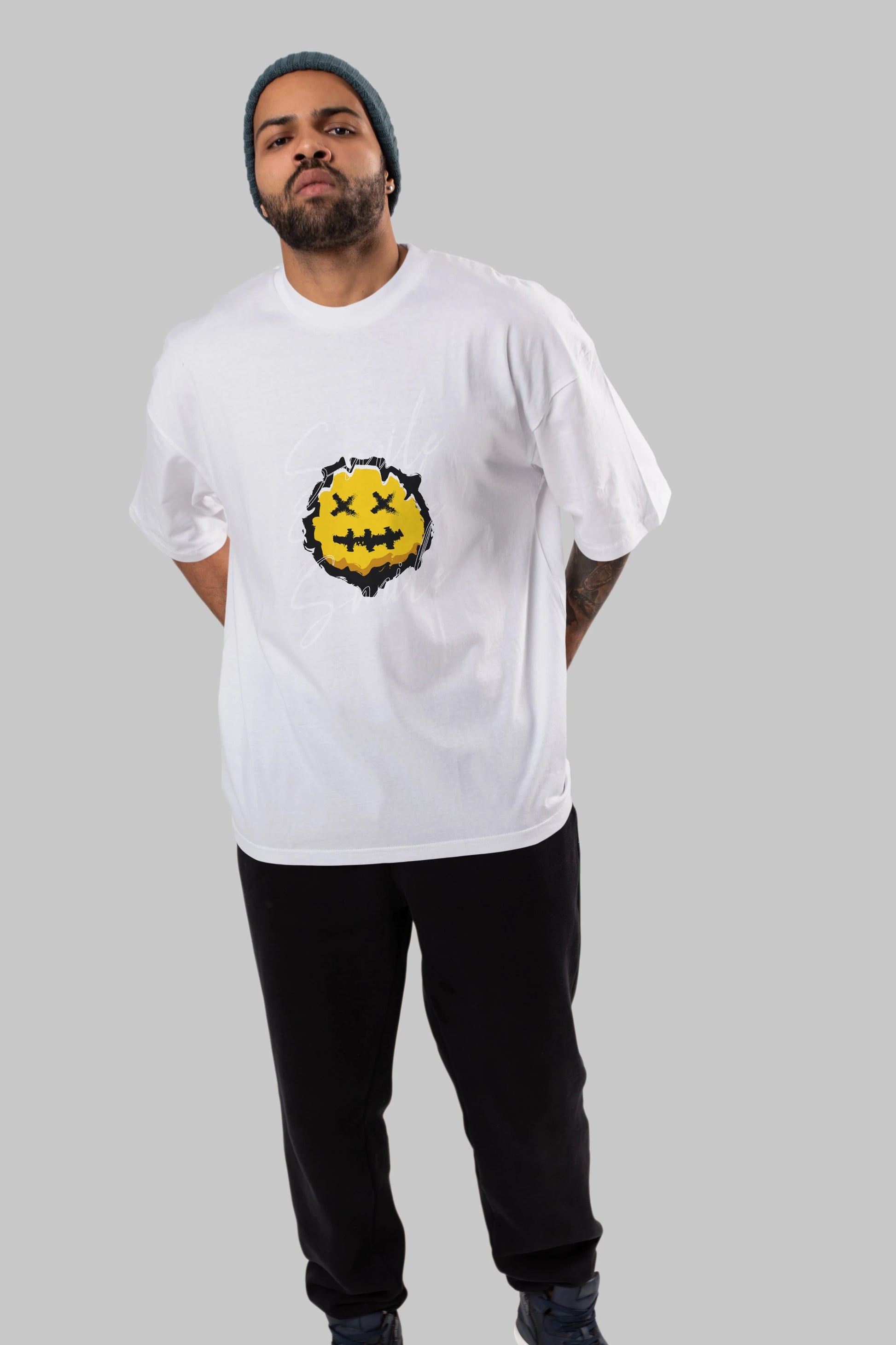 Smile Emoji Ön Baskılı Oversize t-shirt Erkek Kadın Unisex