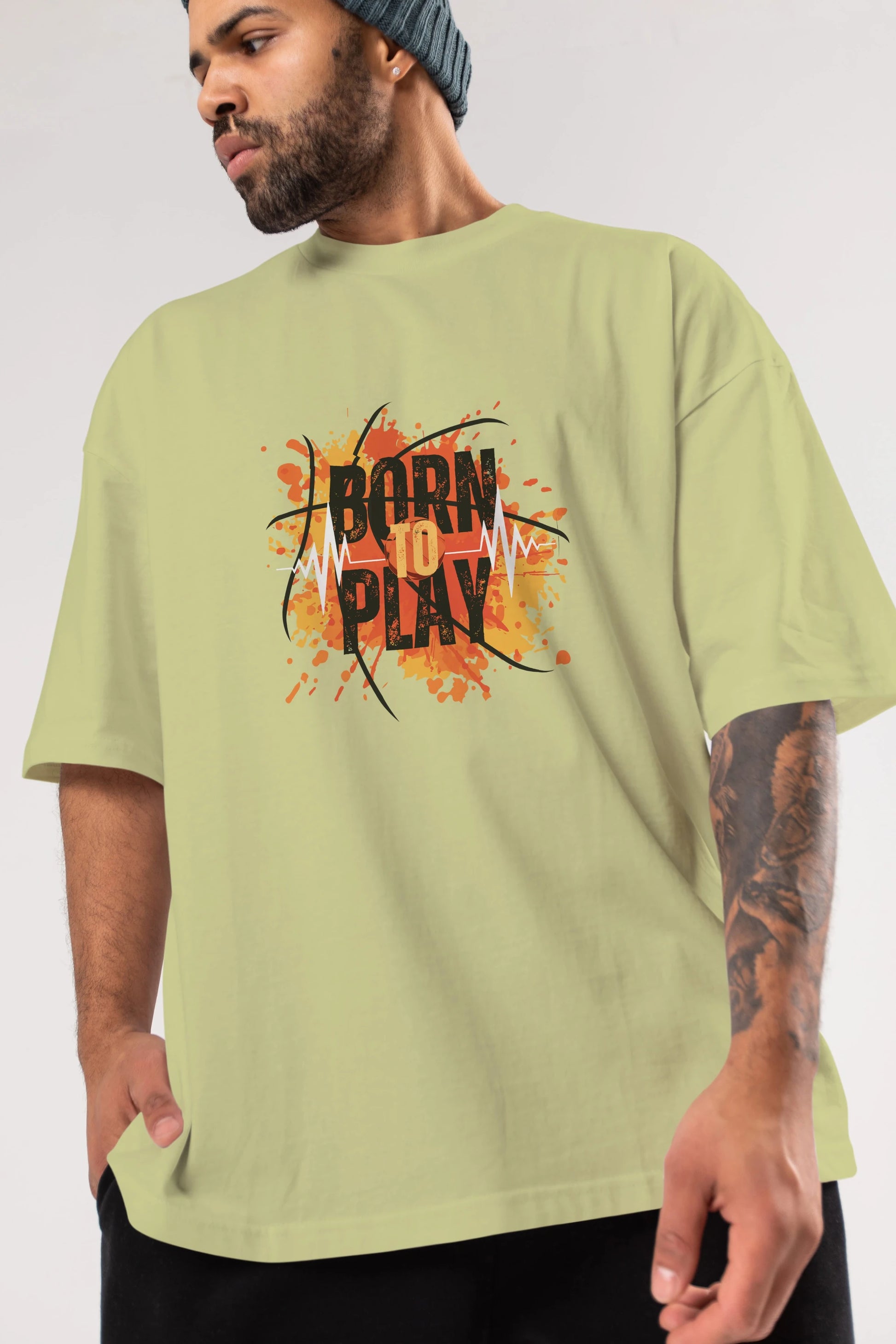 Born to Play Yazılı Ön Baskılı Oversize t-shirt Erkek Kadın Unisex
