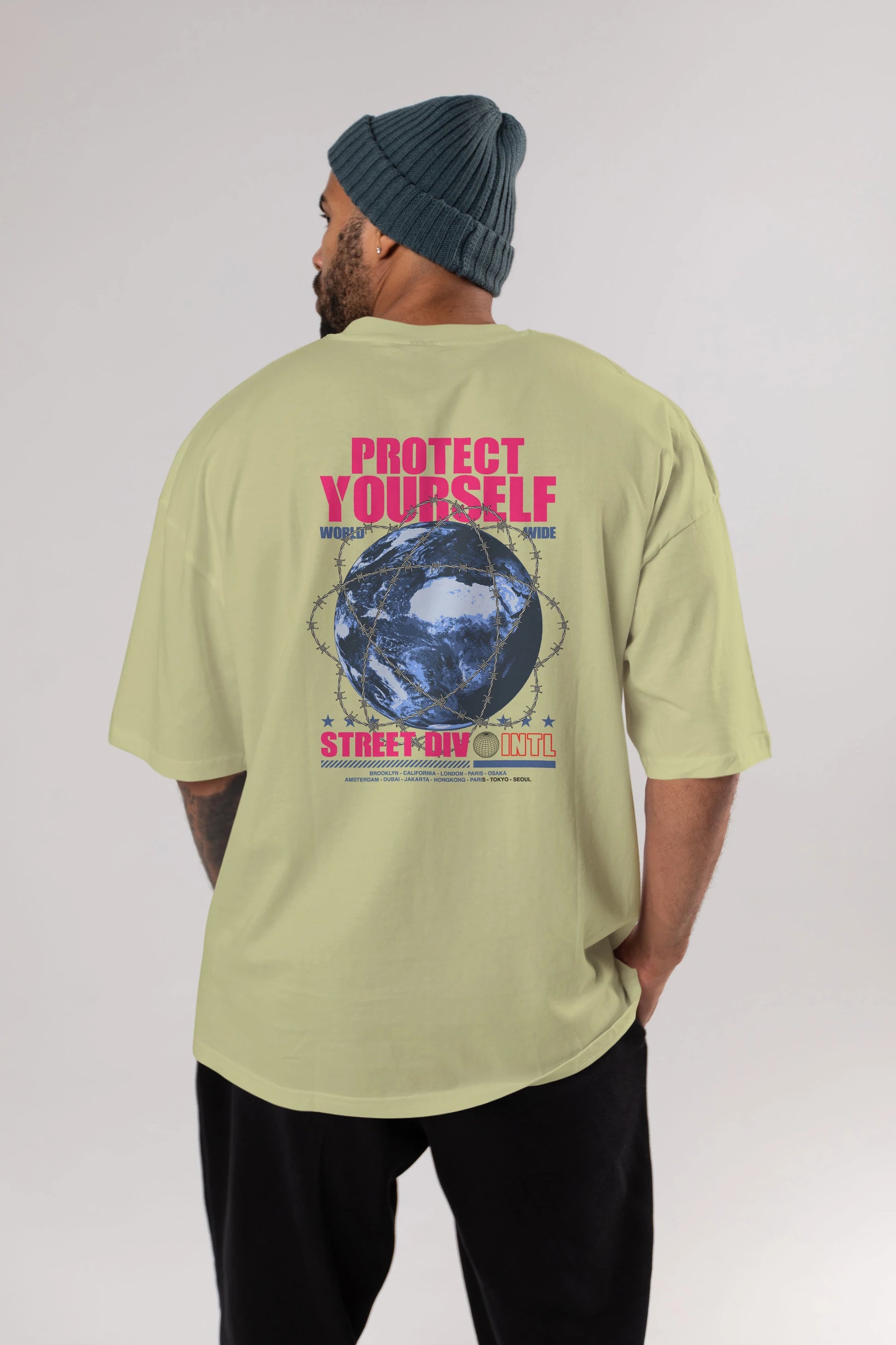Protect Yourself Arka Baskılı Oversize t-shirt Erkek Kadın Unisex