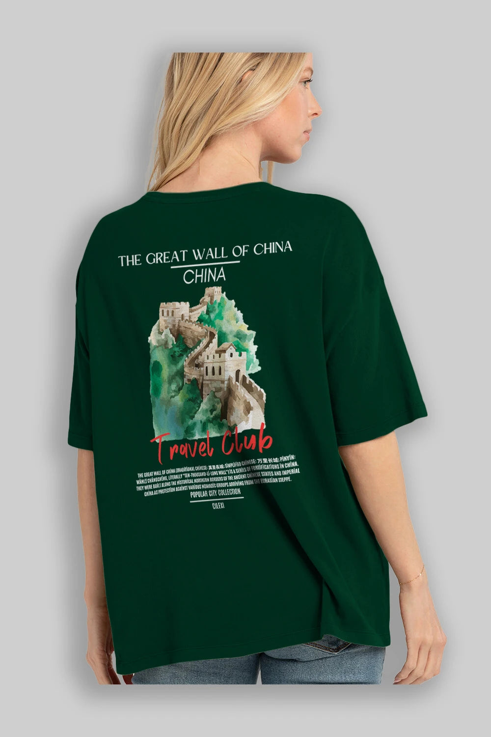 The Great Wall Of China Arka Baskılı Oversize t-shirt Erkek Kadın Pamuk Bisiklet Yaka tişort