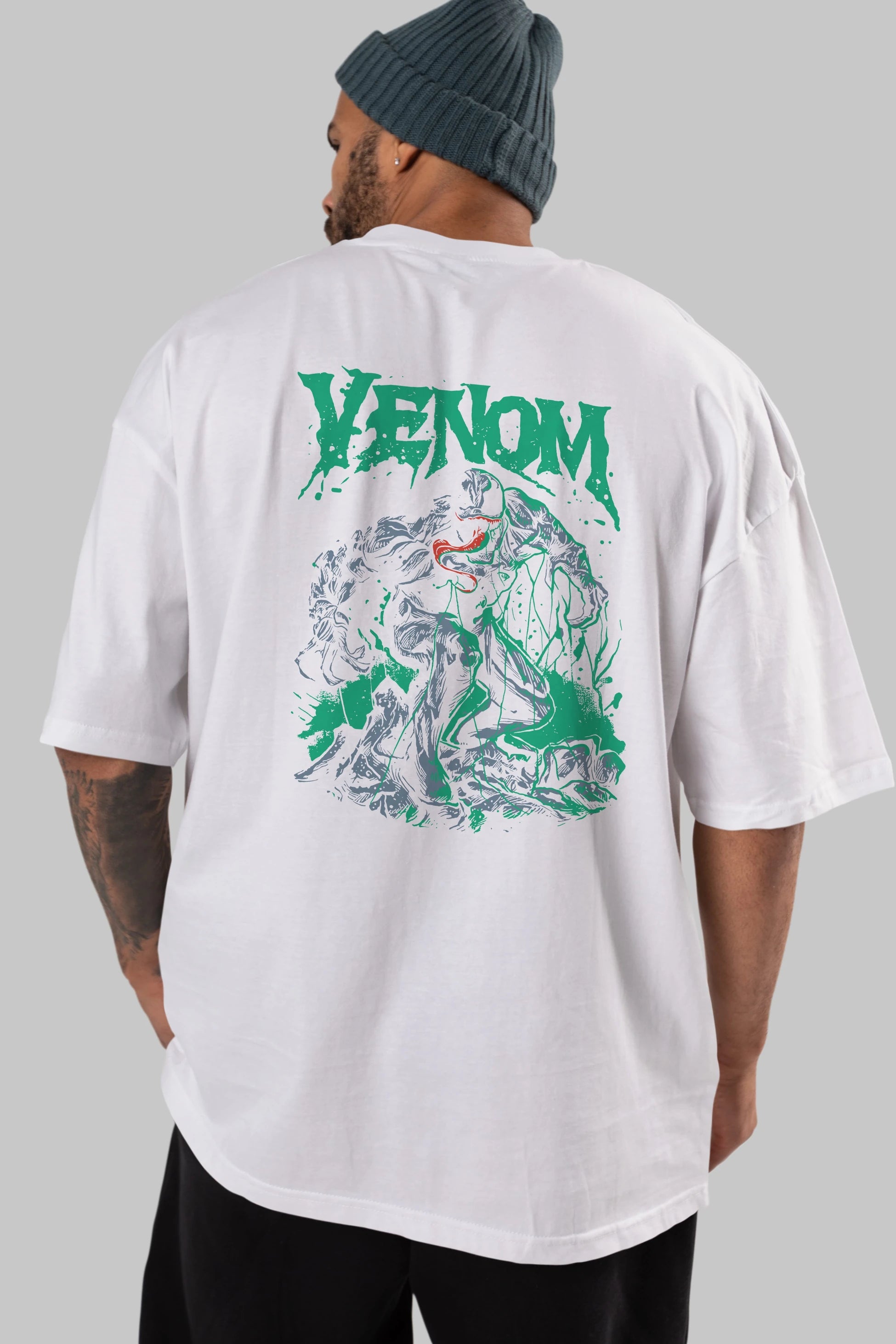 Venom (3) Arka Baskılı Oversize t-shirt Erkek Kadın Unisex %100 Pamuk Bisiklet Yaka tişort
