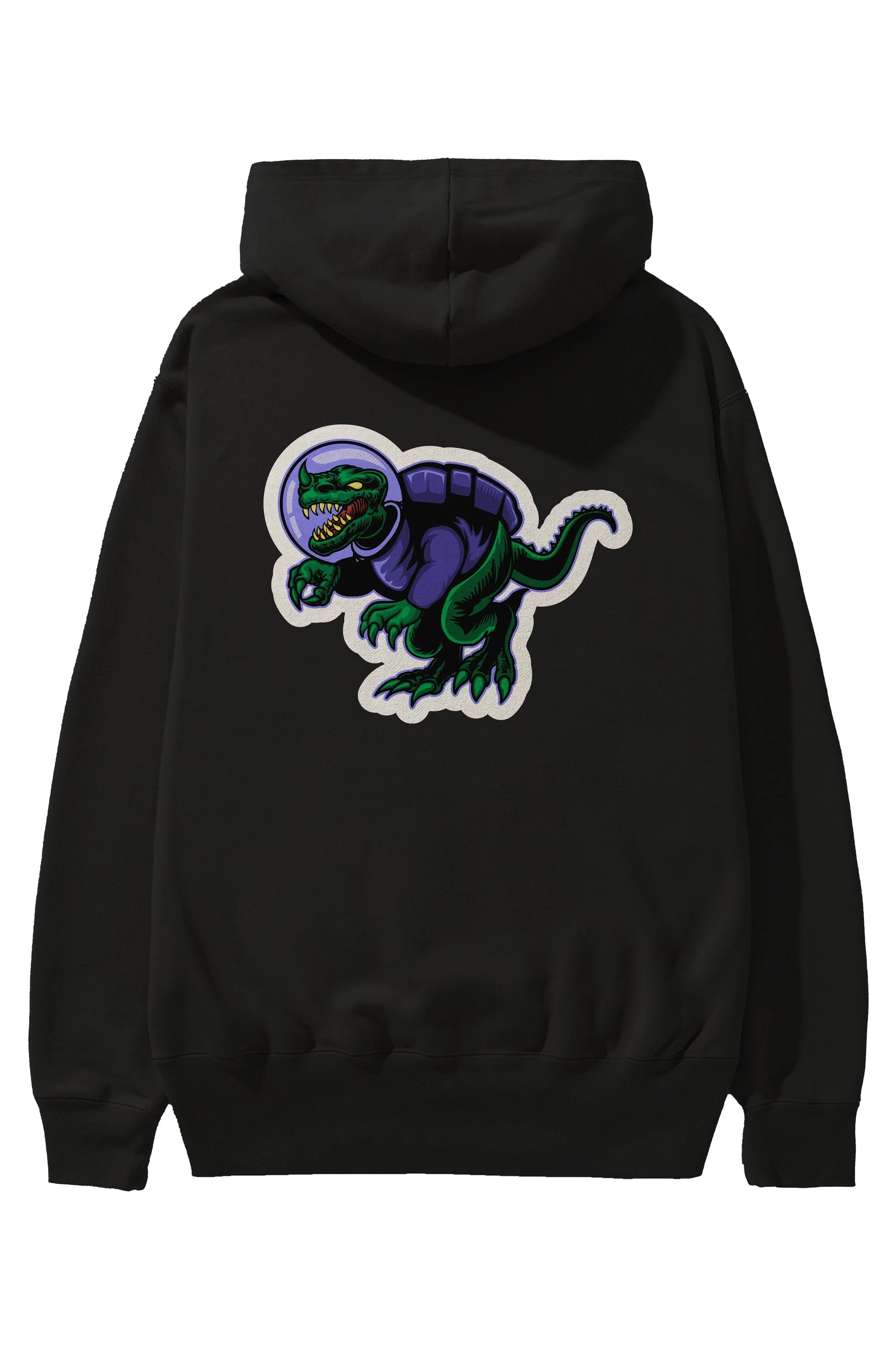 Space Dino Sticker Arka Baskılı Hoodie Oversize Kapüşonlu Sweatshirt Erkek Kadın Unisex