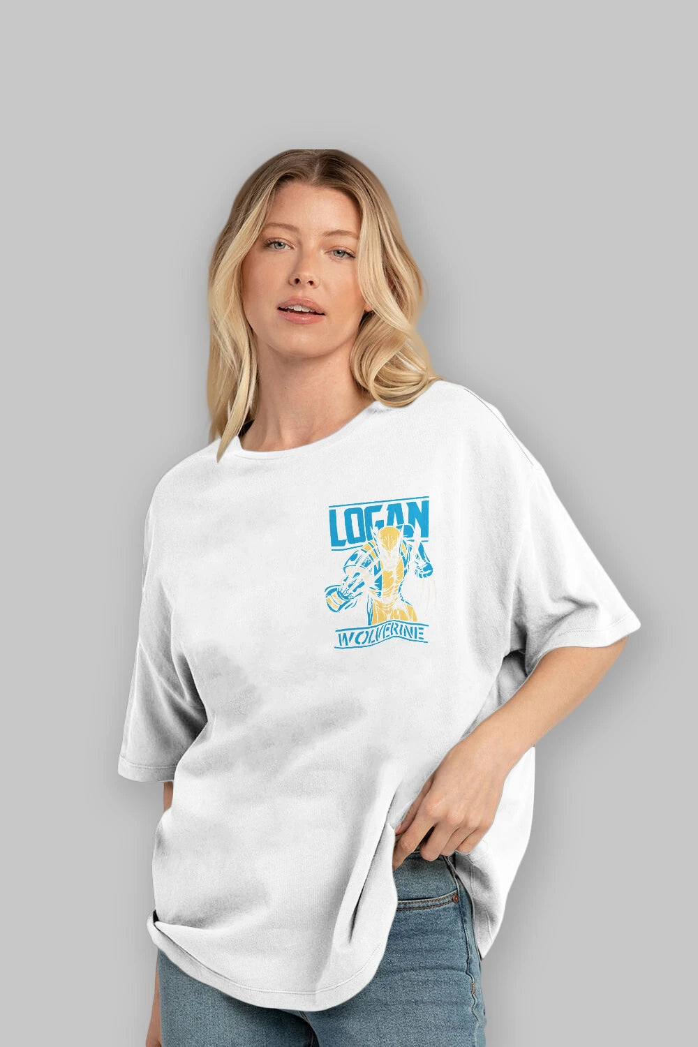 Wolverine Logan Ön Sol Baskılı Oversize t-shirt Erkek Kadın Unisex %100 Pamuk Bisiklet Yaka tişort