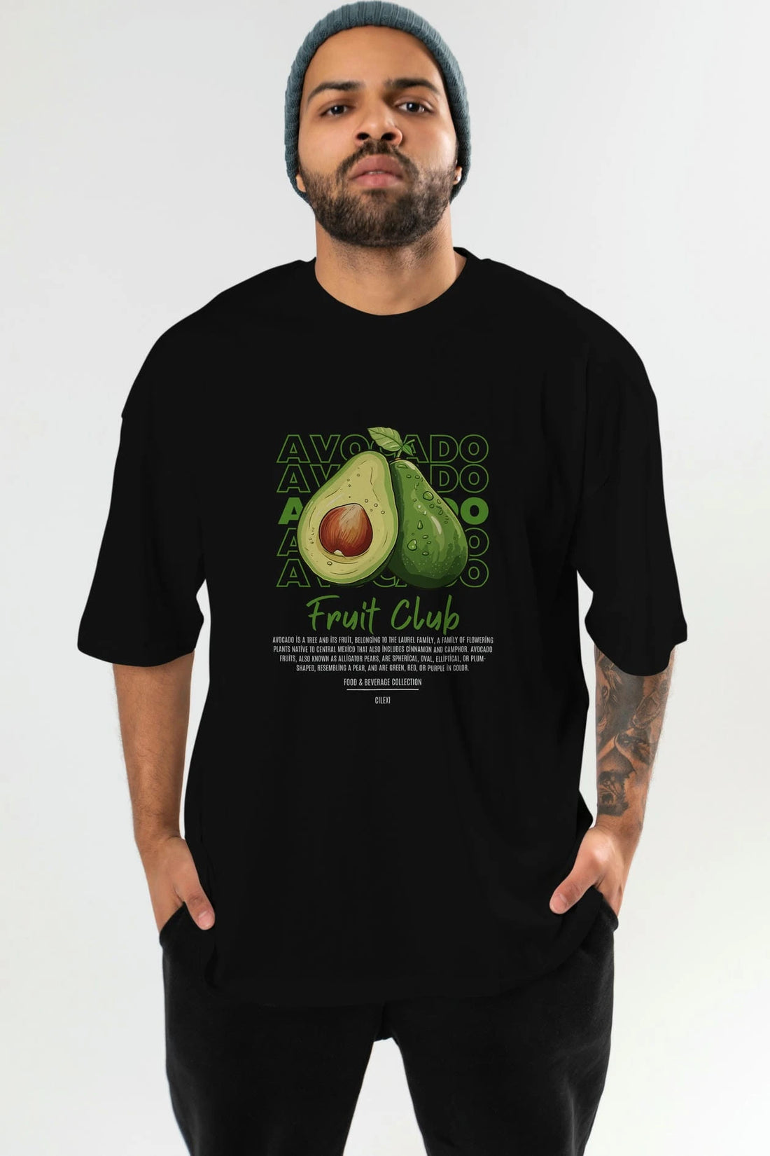 Avocado Ön Baskılı Oversize t-shirt Erkek Kadın Pamuk Bisiklet Yaka tişort