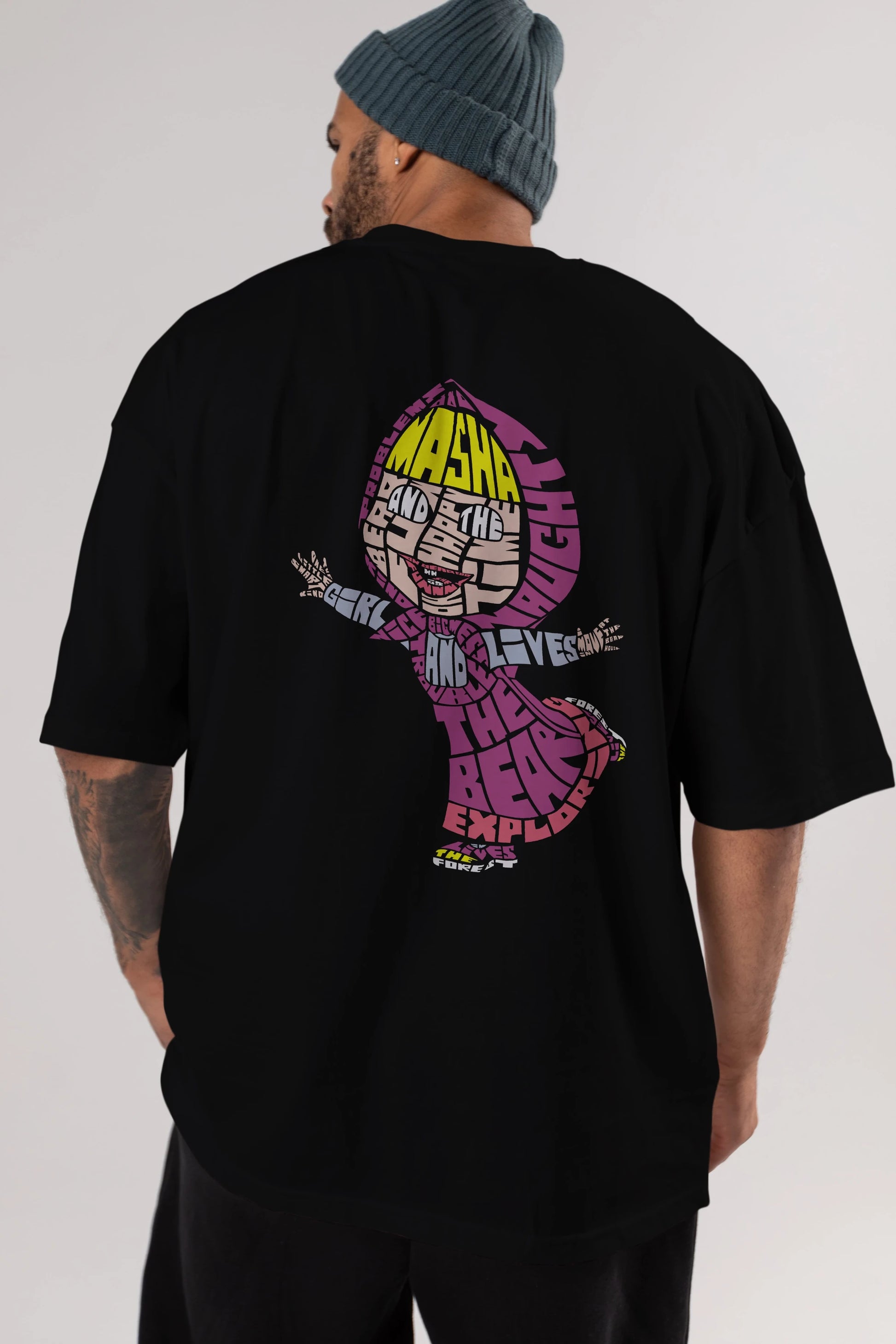 Masha And The Bear Arka Baskılı Oversize t-shirt %100 pamuk Erkek Kadın Unisex