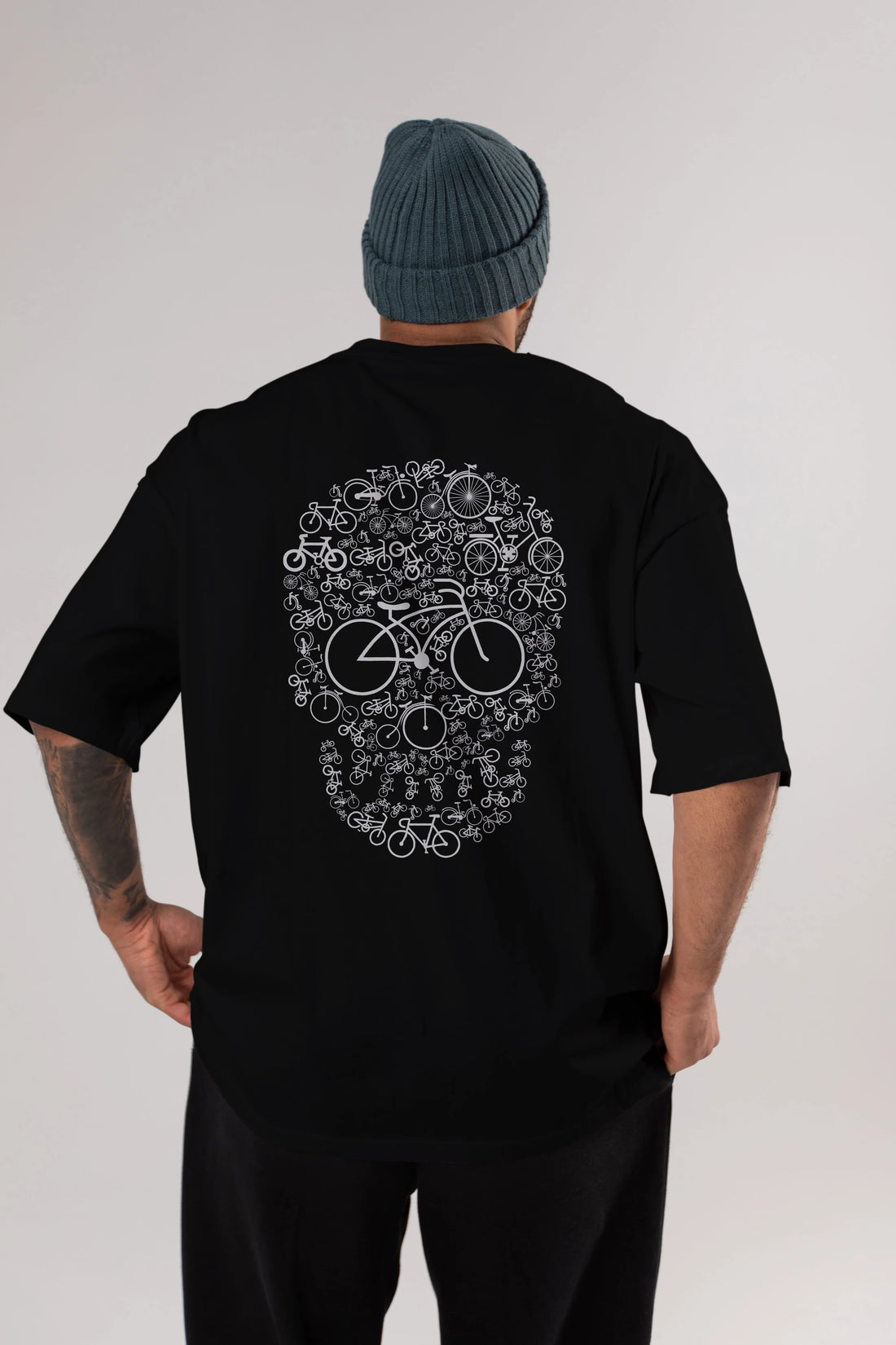 Bicycle Skull Arka Baskılı Oversize t-shirt %100 pamuk Erkek Kadın Unisex