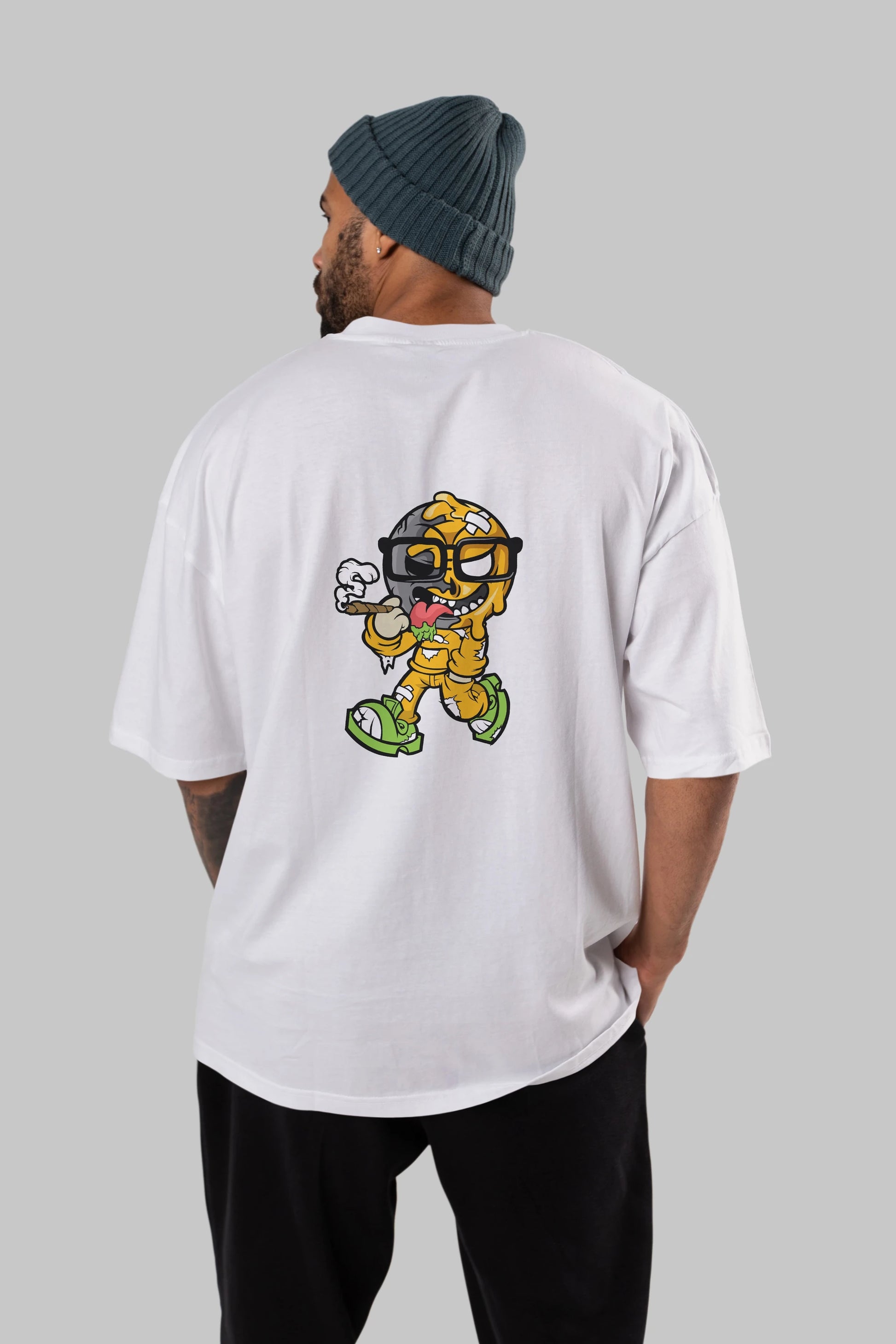 Eyeball Smoker Arka Baskılı Oversize t-shirt Erkek Kadın Unisex %100 Pamuk tişort