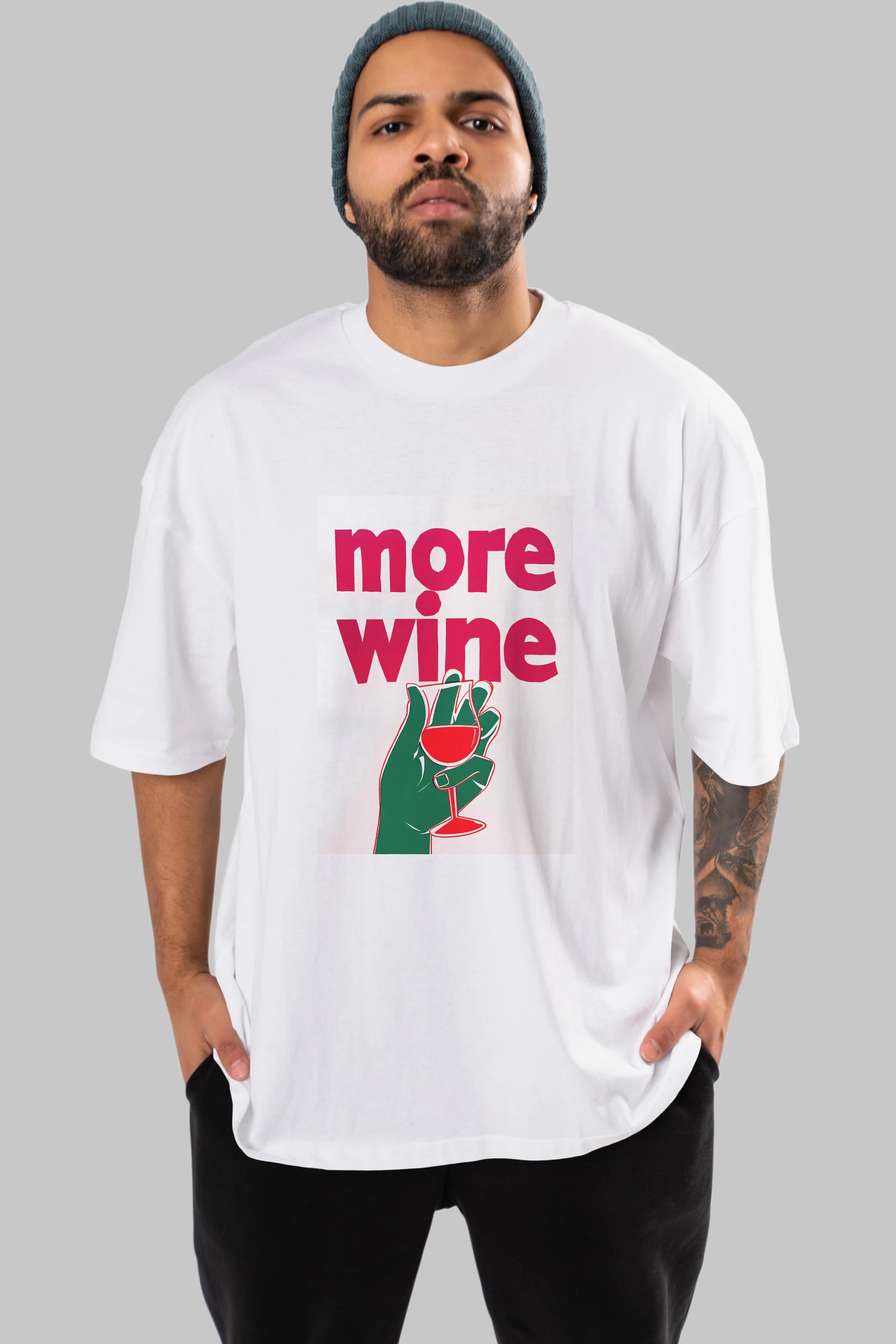 More Wine 3 Ön Baskılı Oversize t-shirt Erkek Kadın Unisex %100 Pamuk Bisiklet Yaka tişort