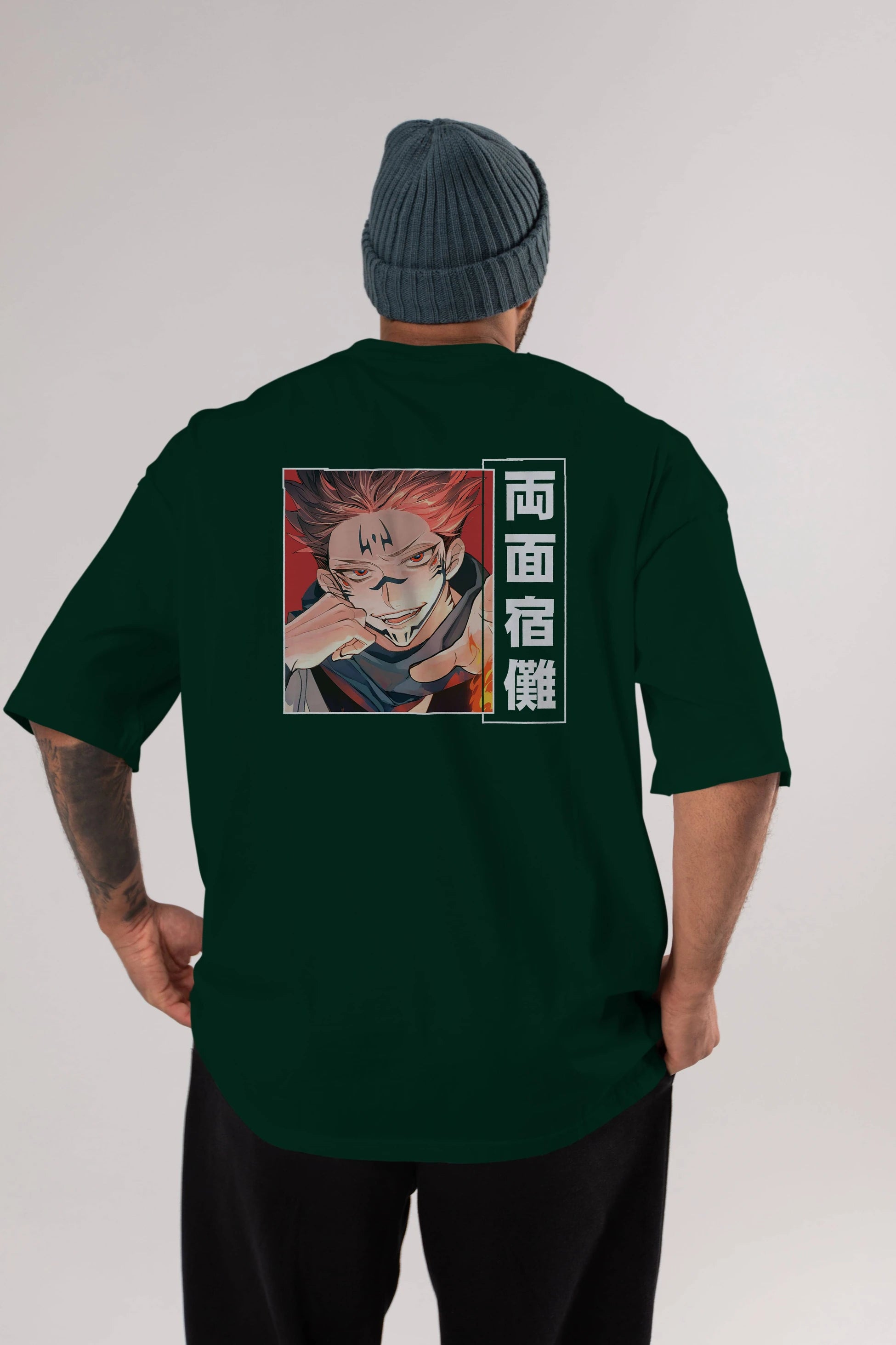 Sukuna Ryoumen 4 Anime Arka Baskılı Oversize t-shirt Erkek Kadın Unisex