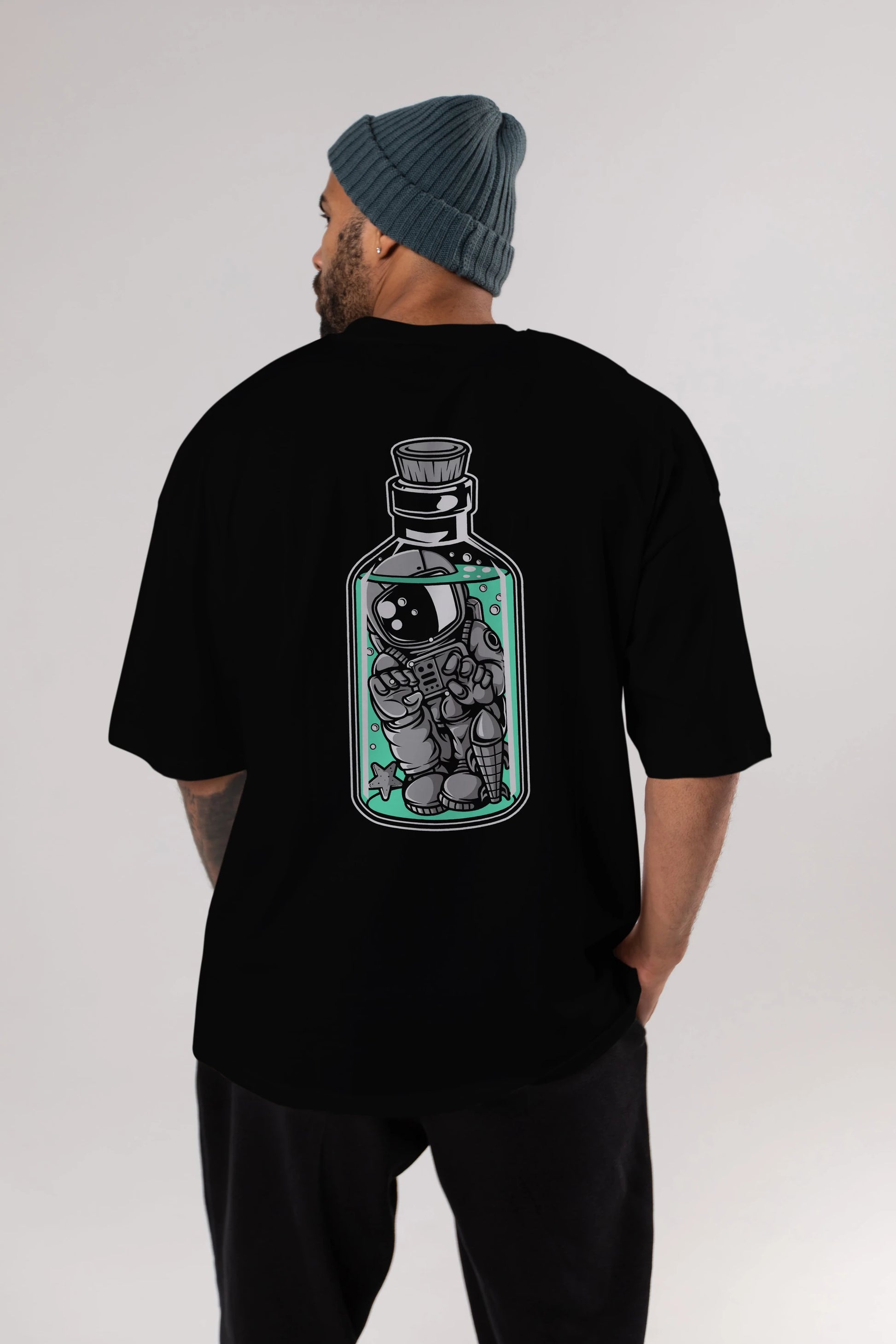 Astronaut in The Bottle Arka Baskılı Oversize t-shirt Erkek Kadın Unisex