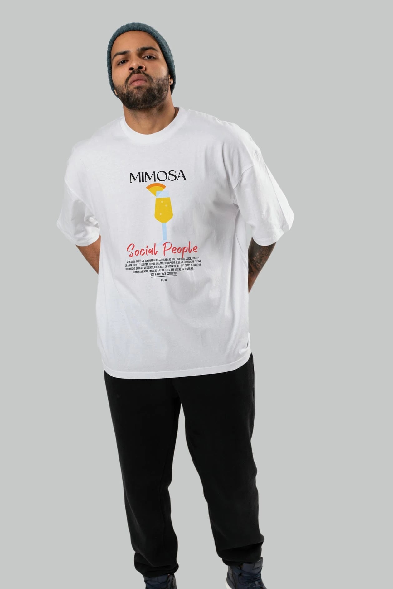 Mimosa Kokteyl Serisi ön Baskılı Oversize t-shirt Erkek Kadın %100 Pamuk Bisiklet Yaka tişort