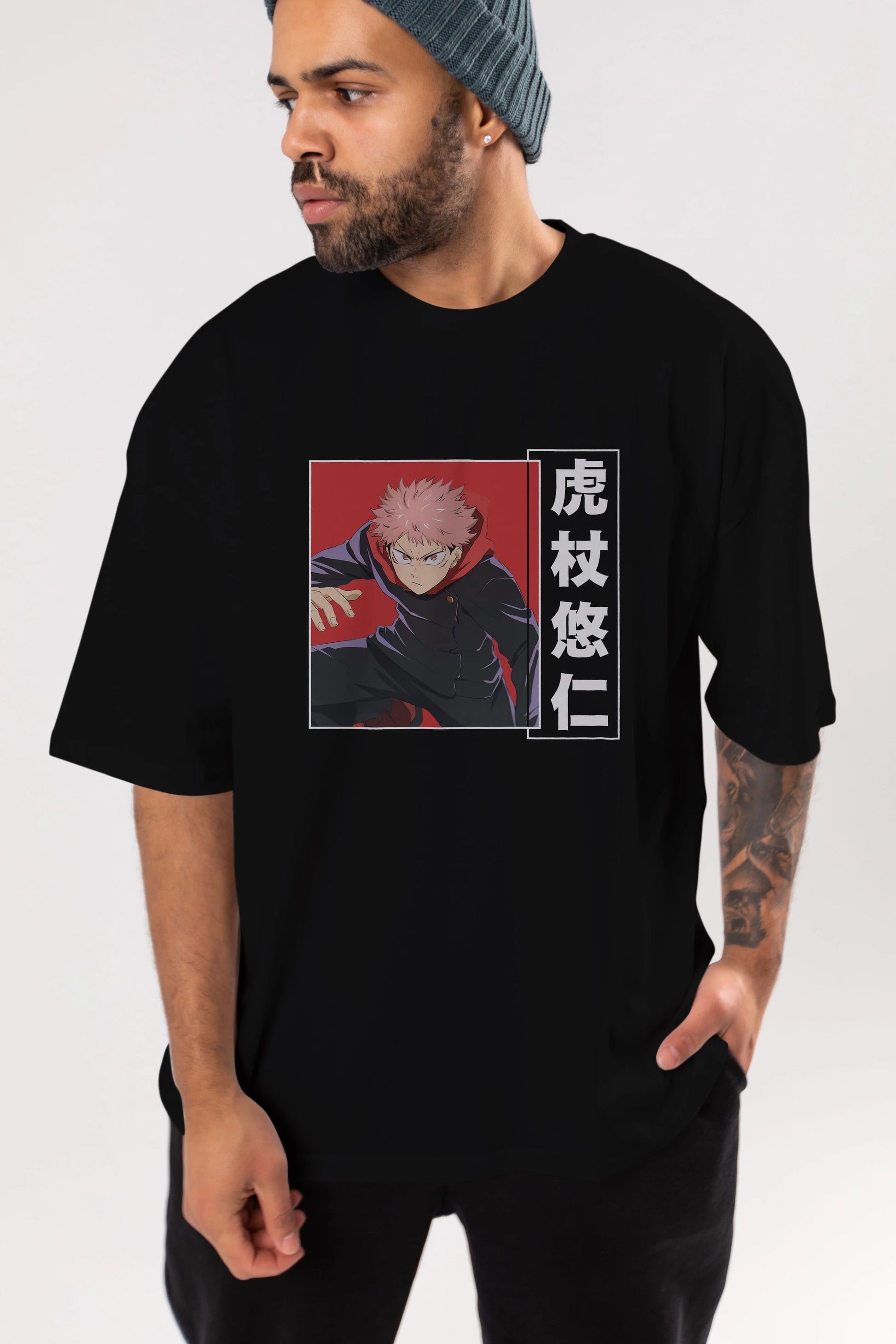 Yuuji Itadori 2 Anime Ön Baskılı Oversize t-shirt %100 pamuk Erkek Kadın Unisex