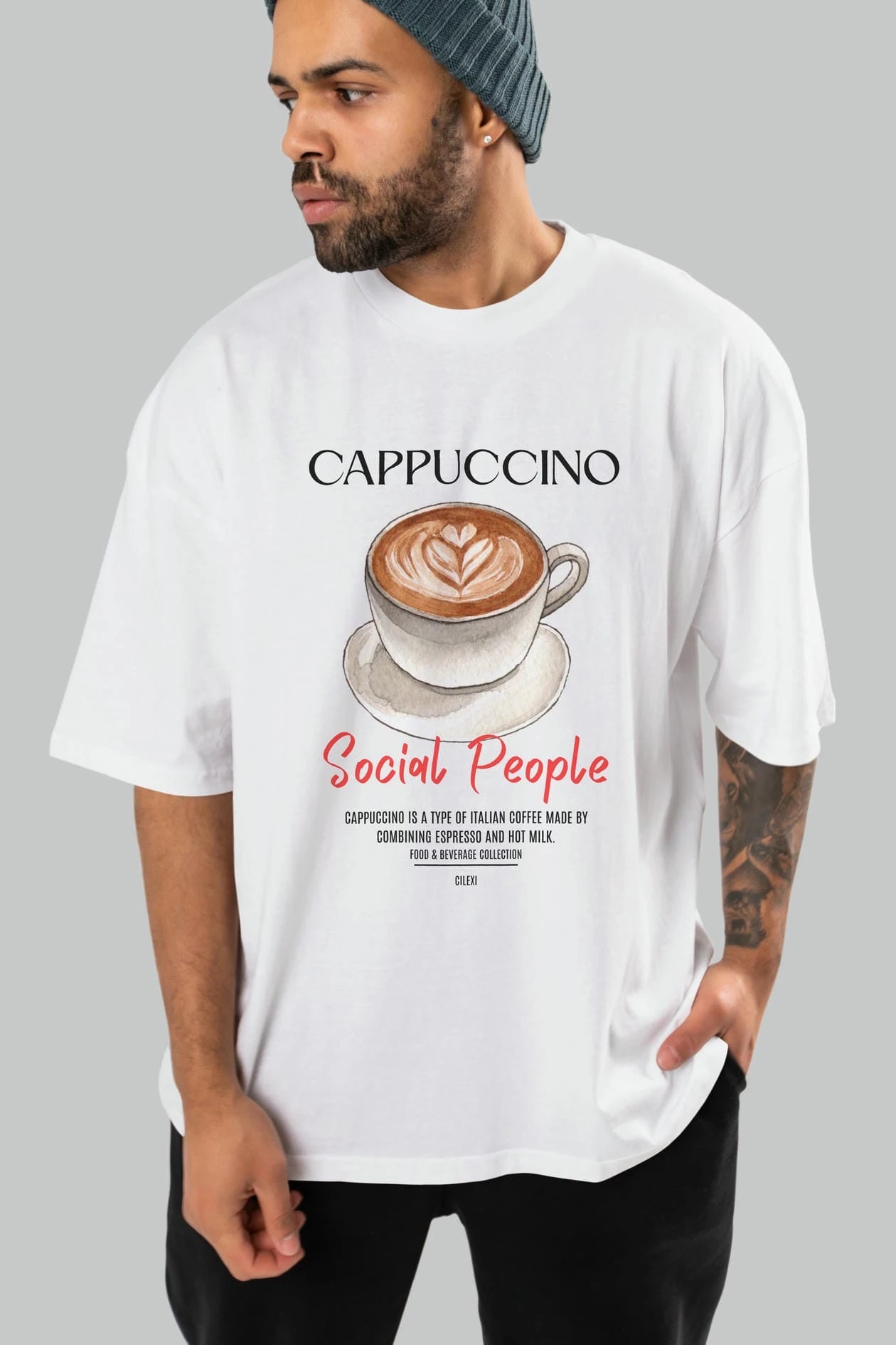 Cappuccino Kokteyl Serisi ön Baskılı Oversize t-shirt Erkek Kadın %100 Pamuk Bisiklet Yaka tişort