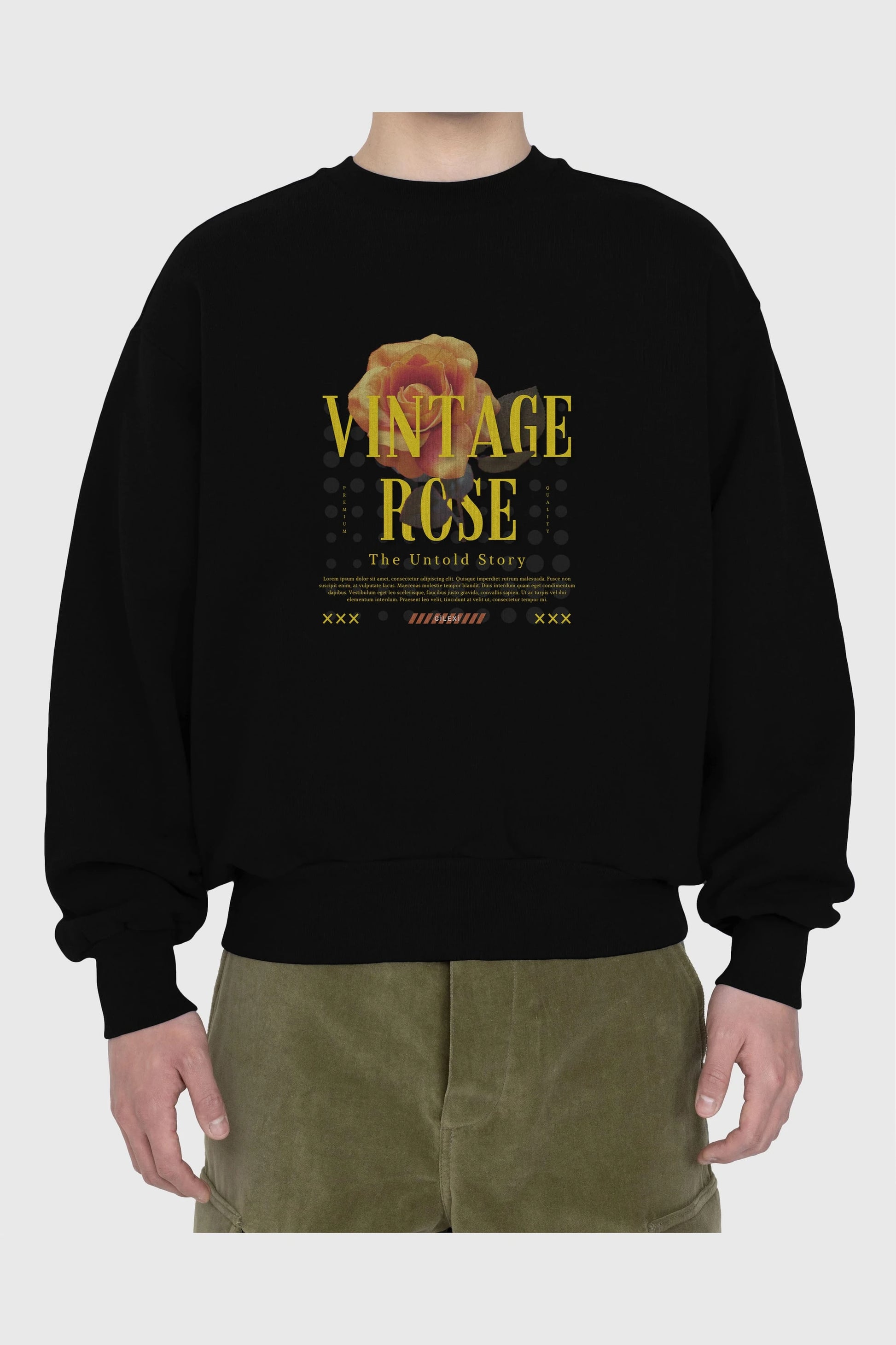 Vintage Rose Yazılı Ön Baskılı Oversize Sweatshirt Erkek Kadın Unisex
