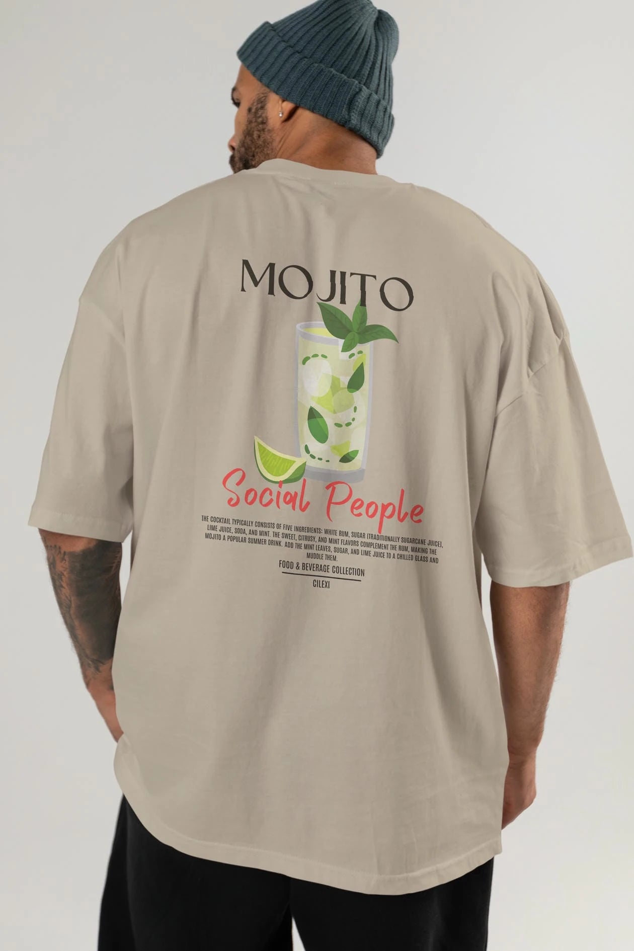 Mojıto Kokteyl Serisi Baskılı Oversize t-shirt Erkek Kadın Unisex %100 Pamuk Bisiklet Yaka tişort