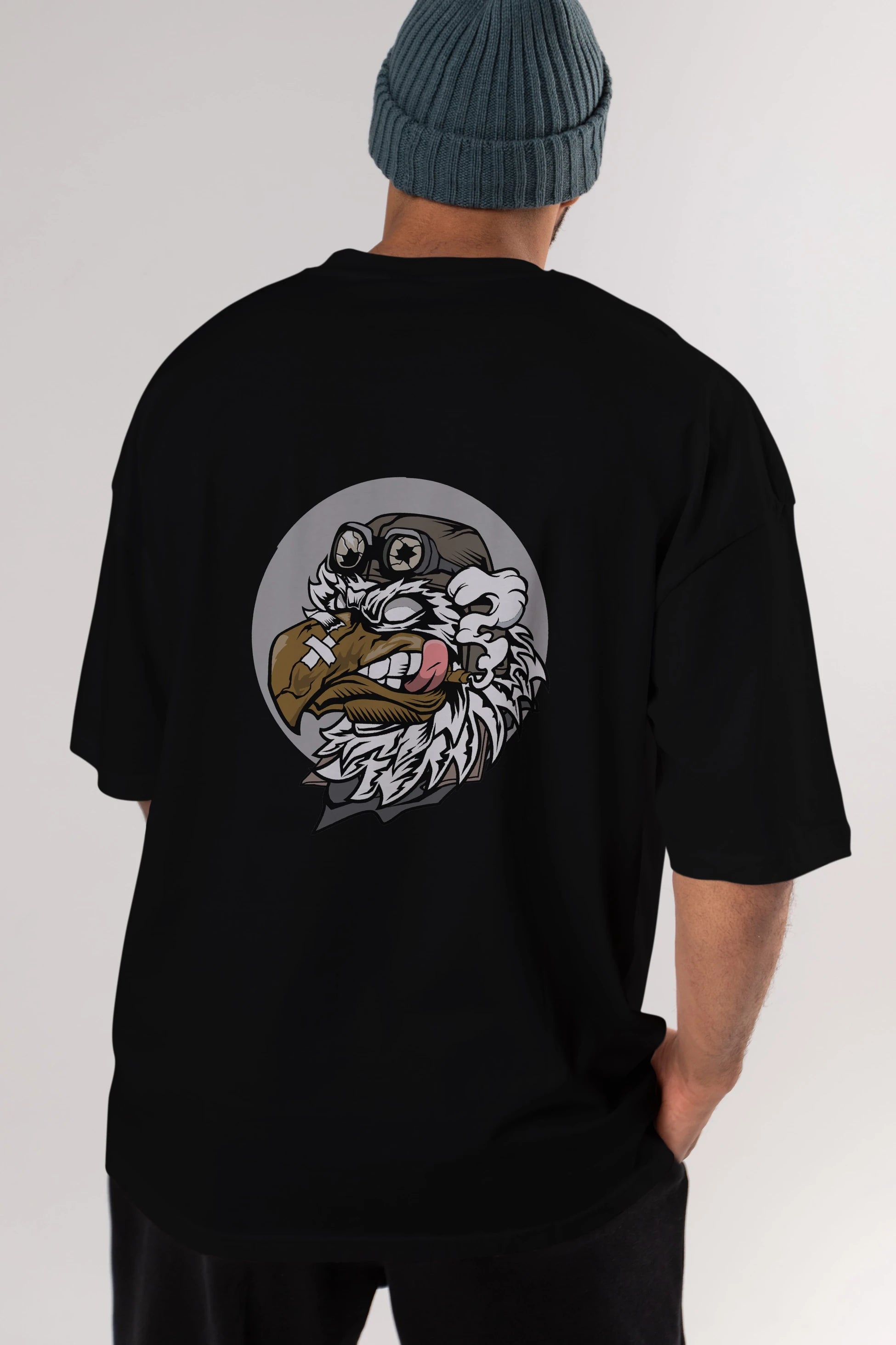 Bird Pilot Arka Baskılı Oversize t-shirt Erkek Kadın Unisex %100 Pamuk tişort
