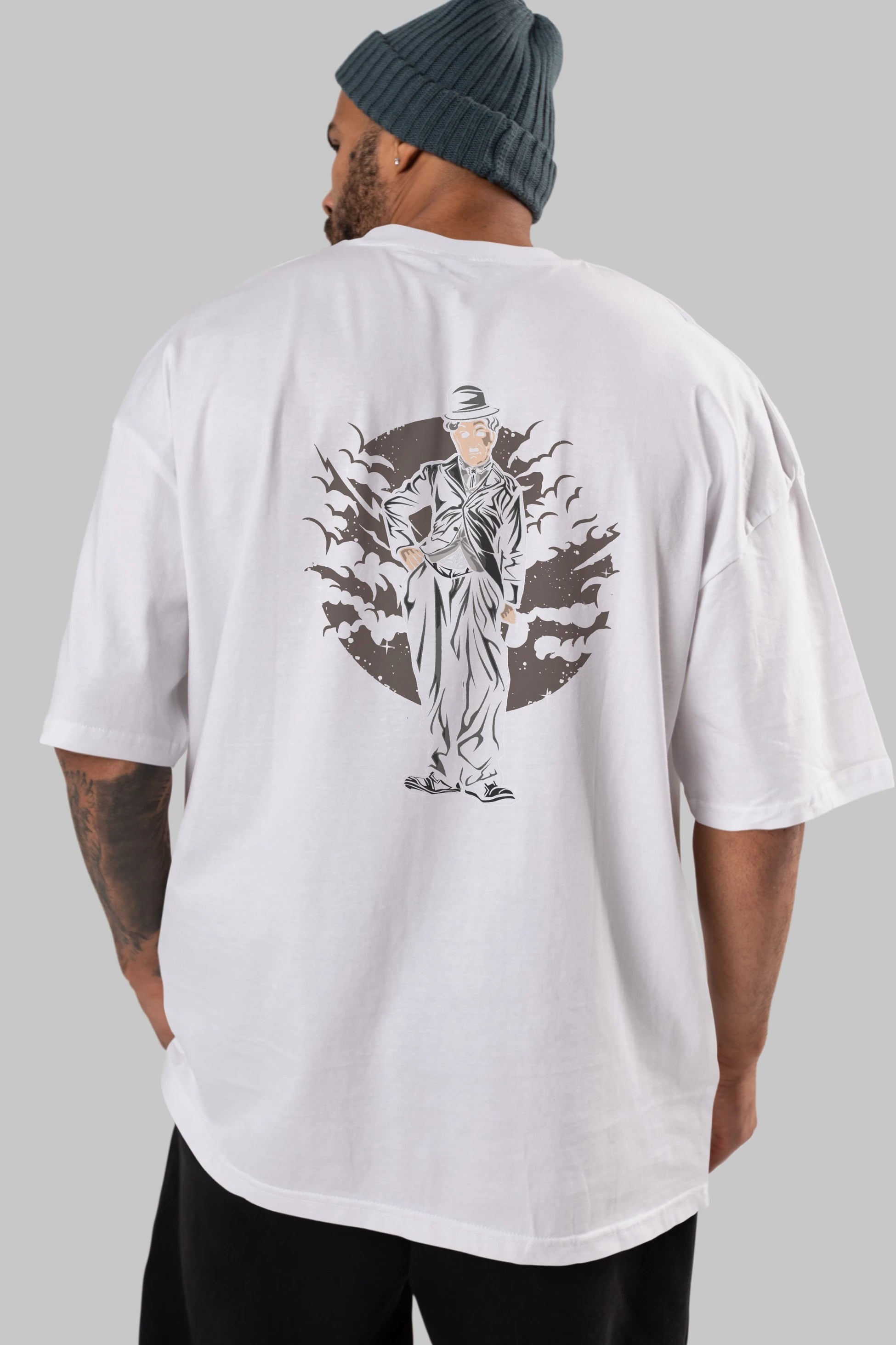 CHAPLIN Arka Baskılı Oversize t-shirt Erkek Kadın Unisex %100 Pamuk