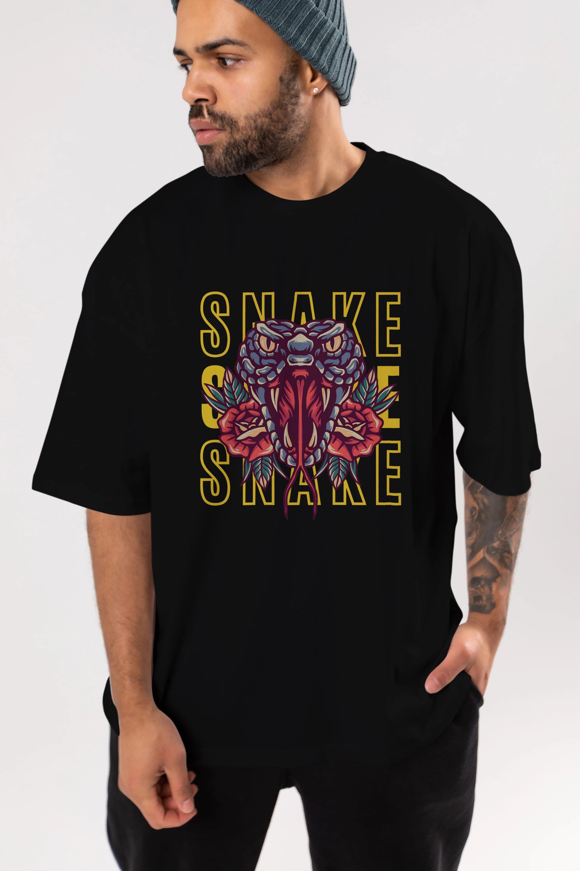 Snake Ön Baskılı Oversize t-shirt Erkek Kadın Unisex