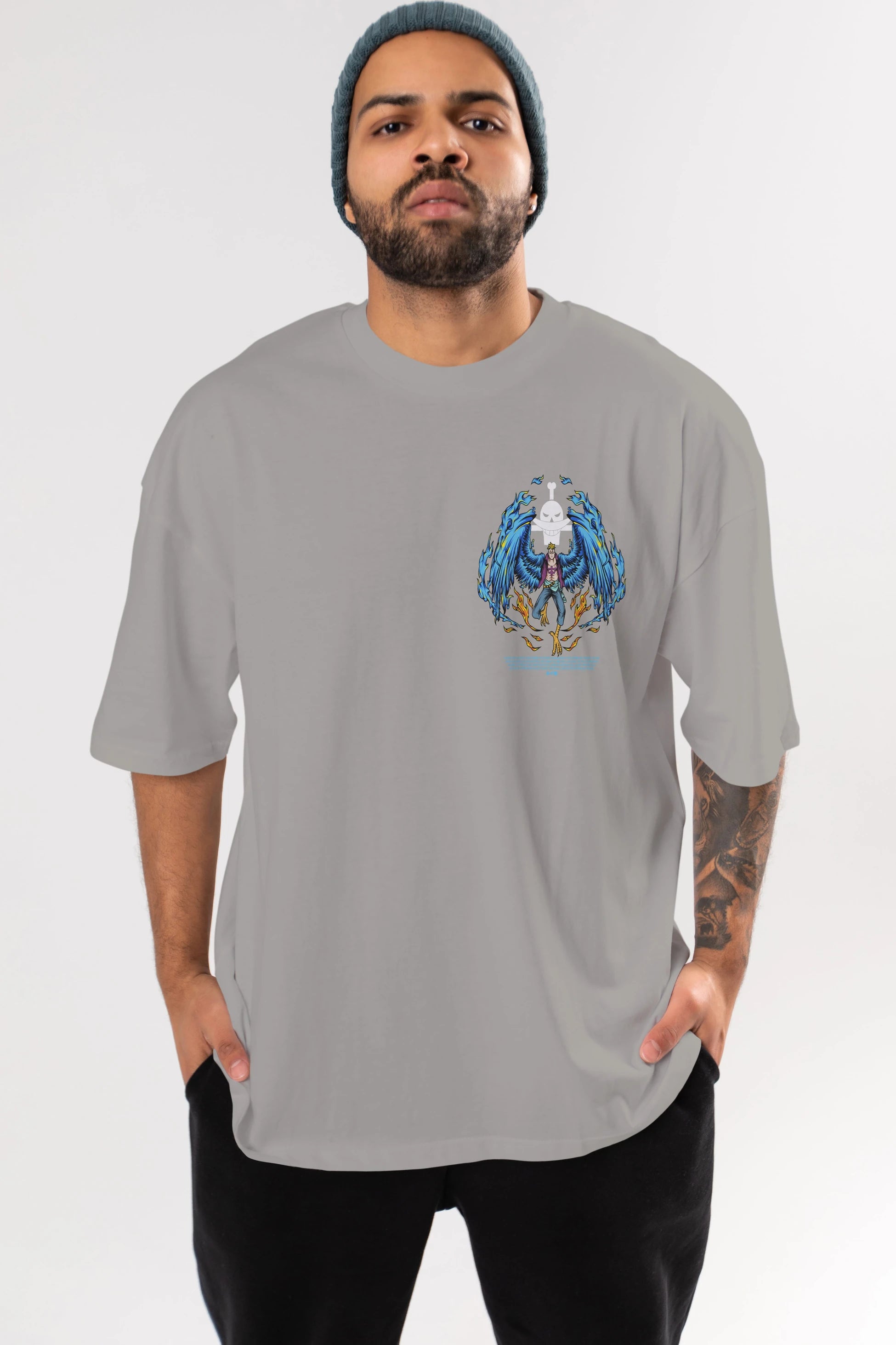 Marco Ön Sol Baskılı Oversize t-shirt Erkek Kadın Unisex %100 Pamuk Bisiklet Yaka tişort
