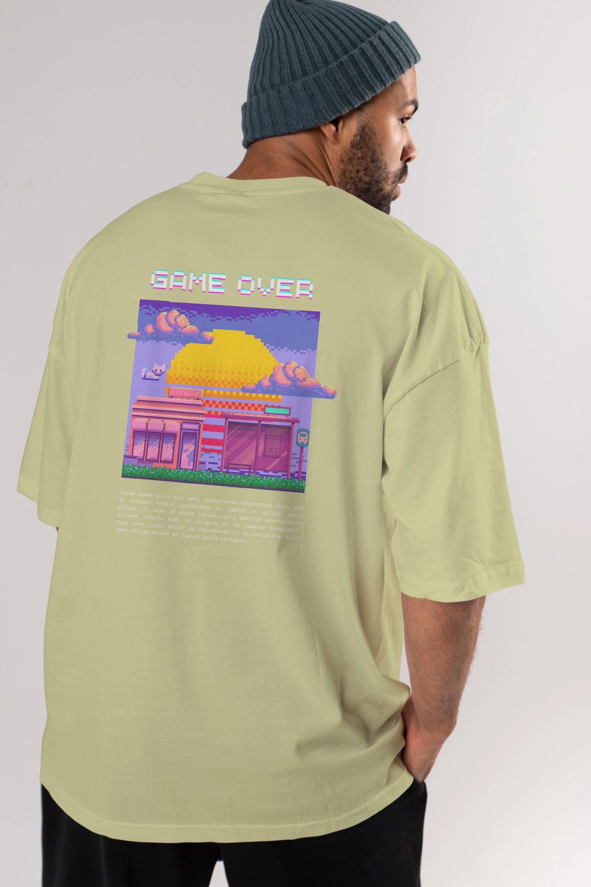 Game Over Yazılı Arka Baskılı Oversize t-shirt Erkek Kadın Unisex