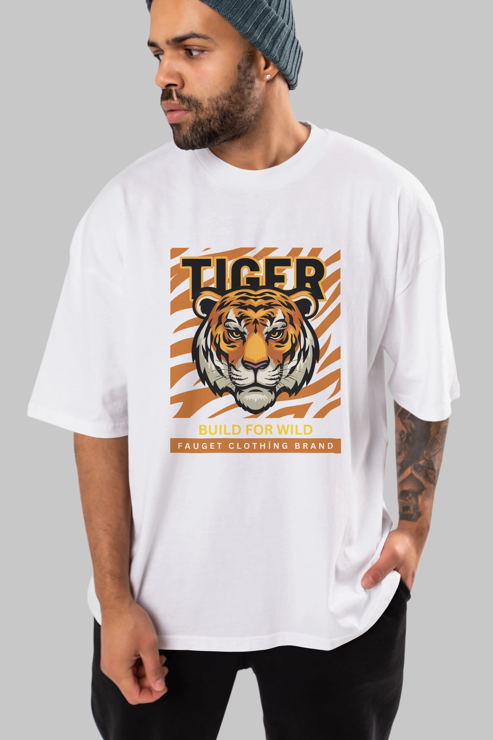 Tiger Ön Baskılı Oversize t-shirt Erkek Kadın Unisex