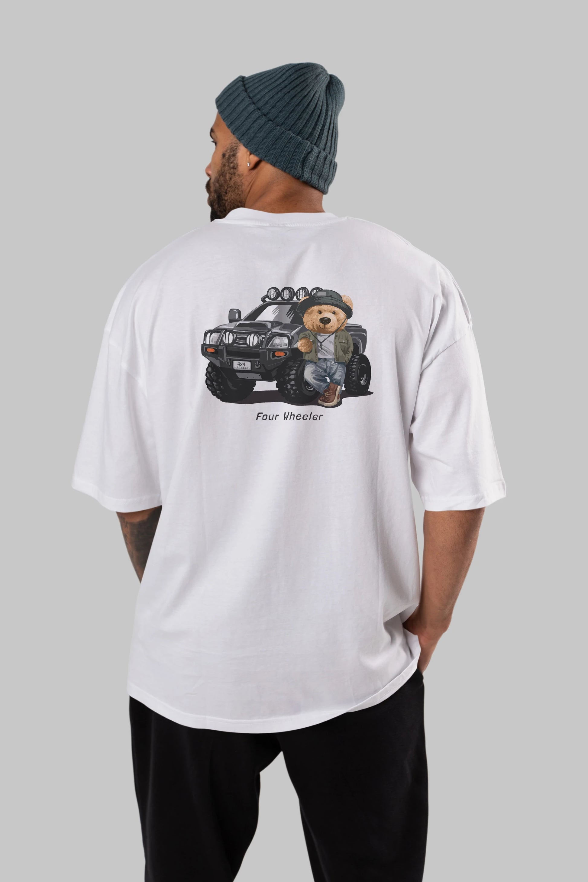 Teddy Bear Off Road Arka Baskılı Oversize t-shirt Erkek Kadın Unisex %100 Pamuk