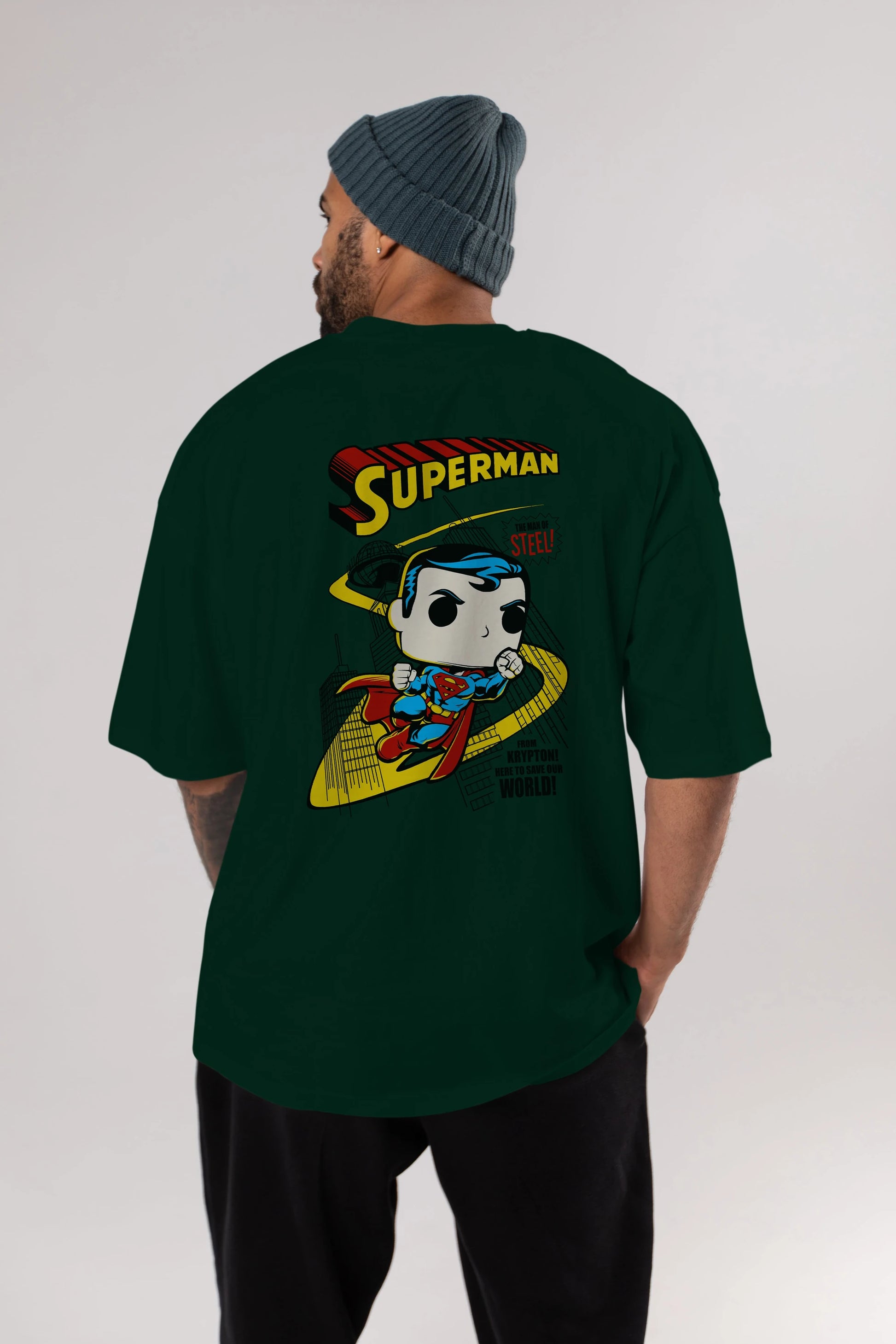 Superman (2) Arka Baskılı Oversize t-shirt Erkek Kadın Unisex %100 Pamuk Bisiklet Yaka tişort