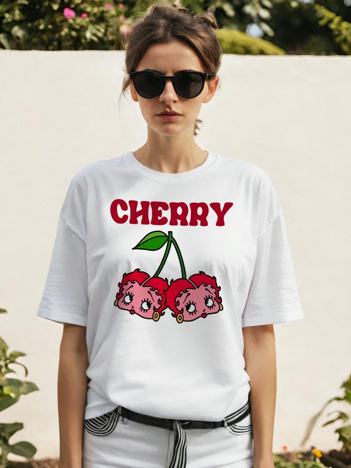 Cherry Cherries 10 Ön Baskılı Oversize t-shirt Erkek Kadın Pamuk Bisiklet Yaka tişort
