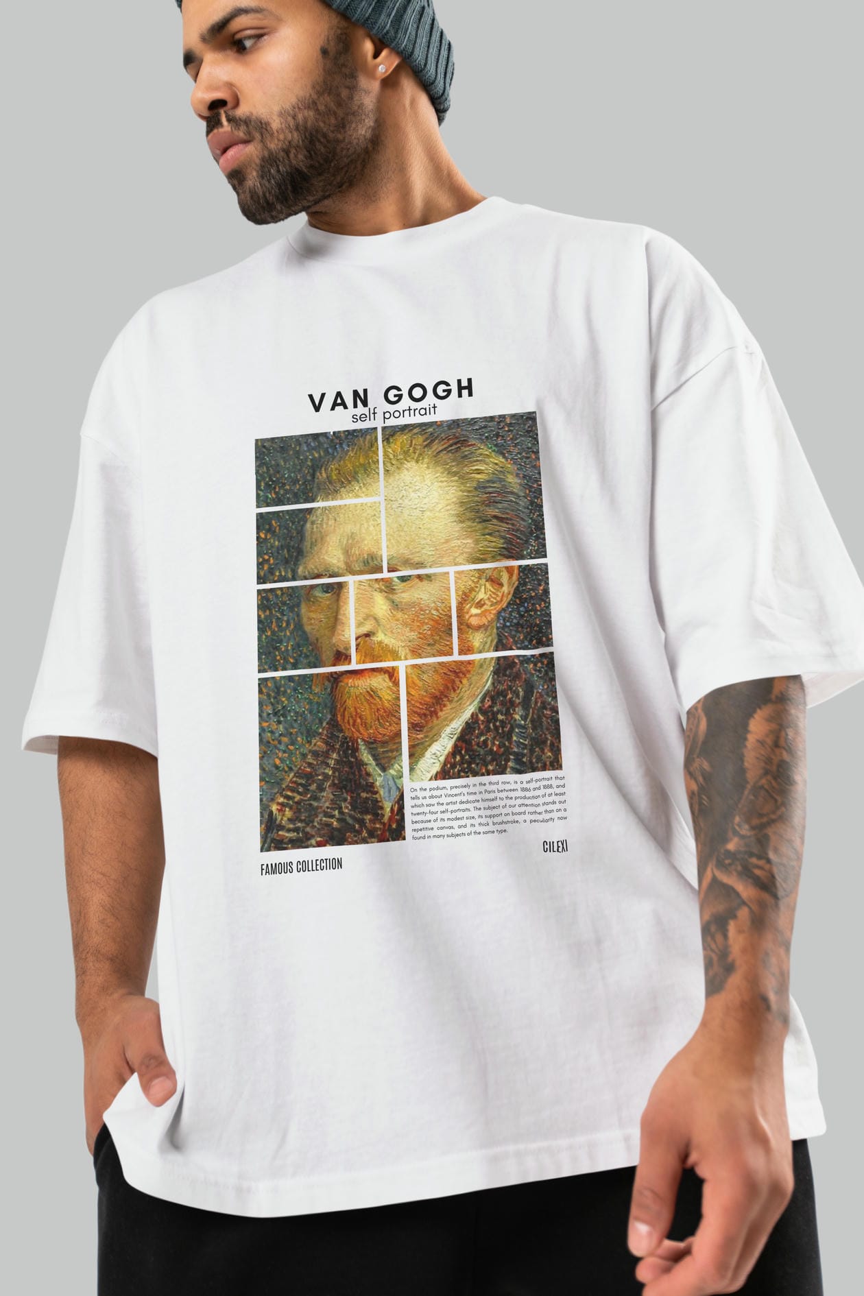 Van Gogh Self Portrait ön Baskılı Oversize t-shirt Erkek Kadın Bisiklet Yaka Pamuk tişort