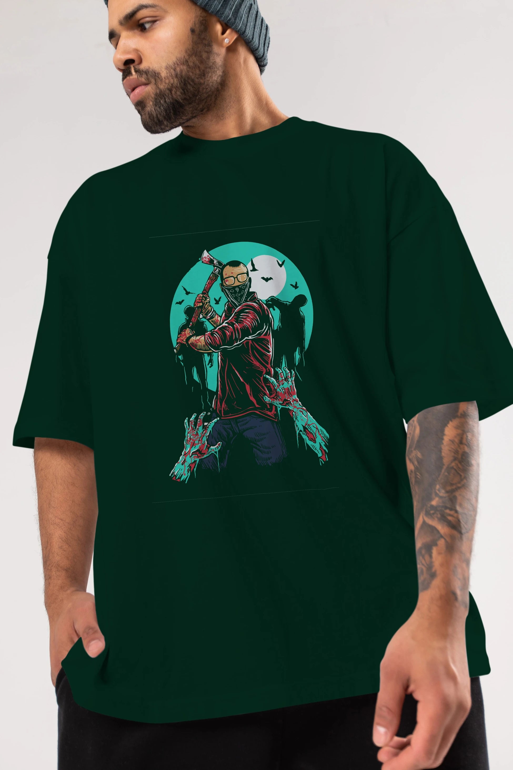 Zombie Killer Ön Baskılı Oversize t-shirt Erkek Kadın Unisex %100 Pamuk tişort