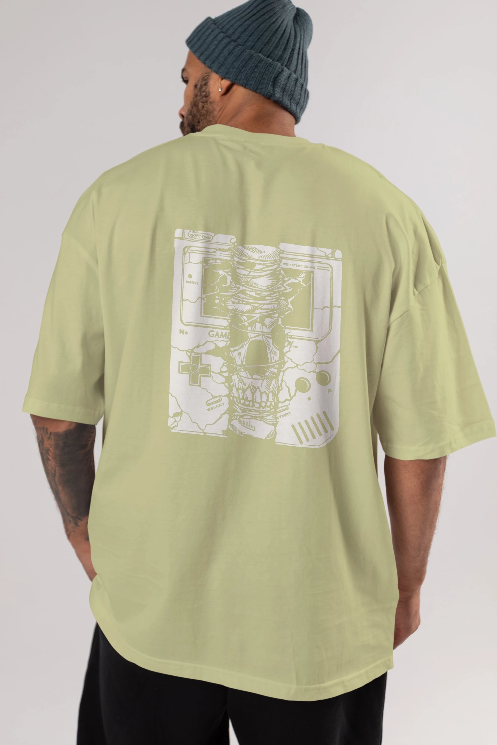 Gameboy Skull Arka Baskılı Oversize t-shirt Erkek Kadın Unisex %100 Pamuk