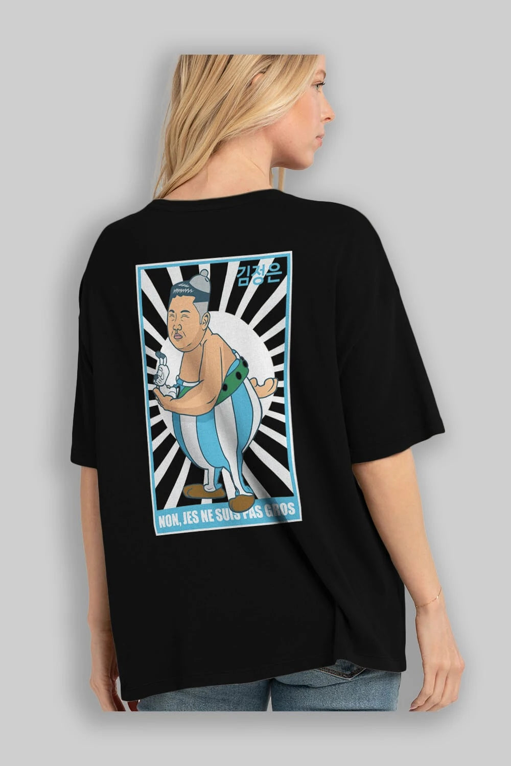 Obelix Jong Un Arka Baskılı Oversize t-shirt Erkek Kadın Unisex %100 Pamuk tişort
