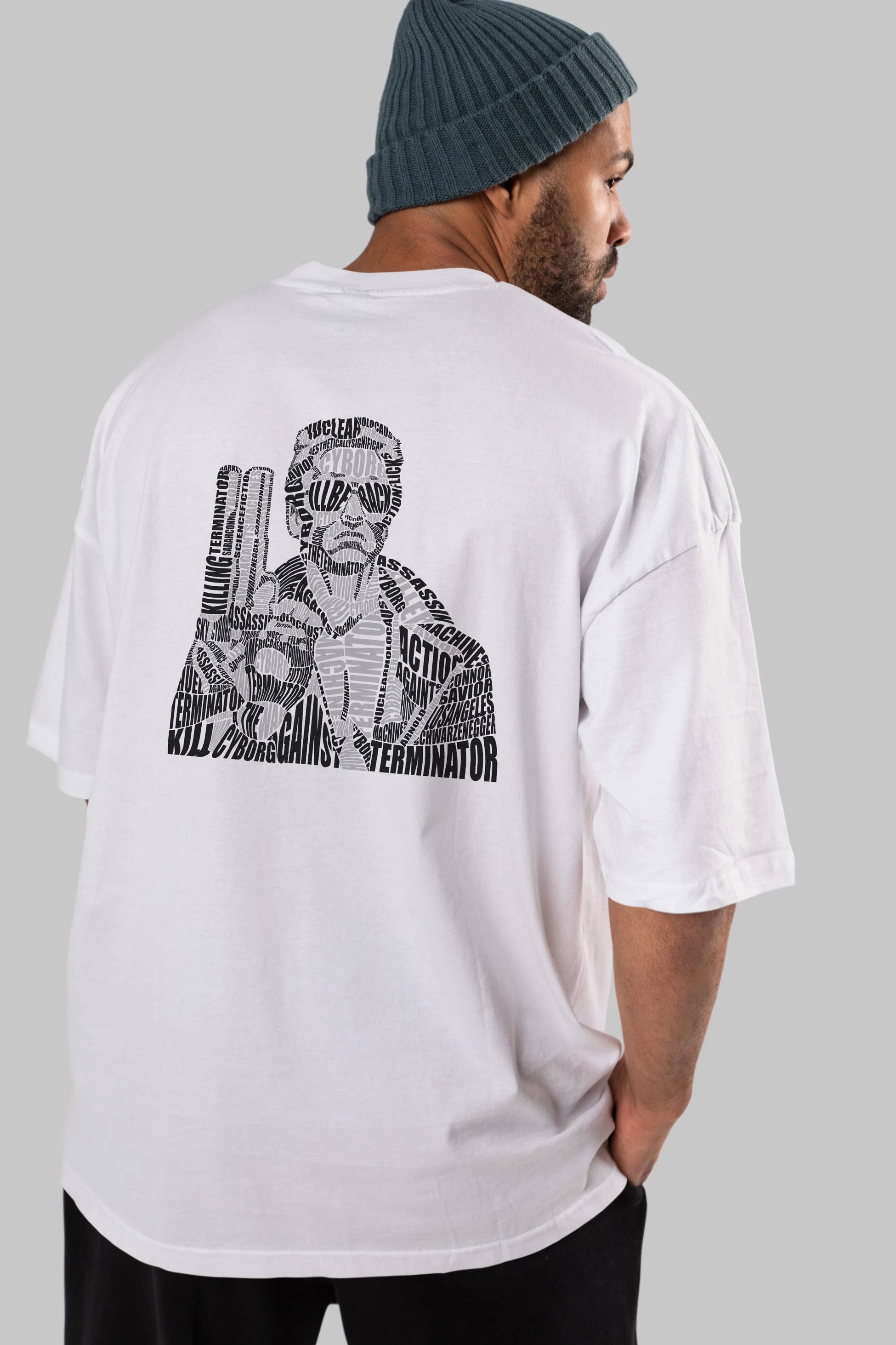 Terminator Calligram Arka Baskılı Oversize t-shirt %100 pamuk Erkek Kadın Unisex