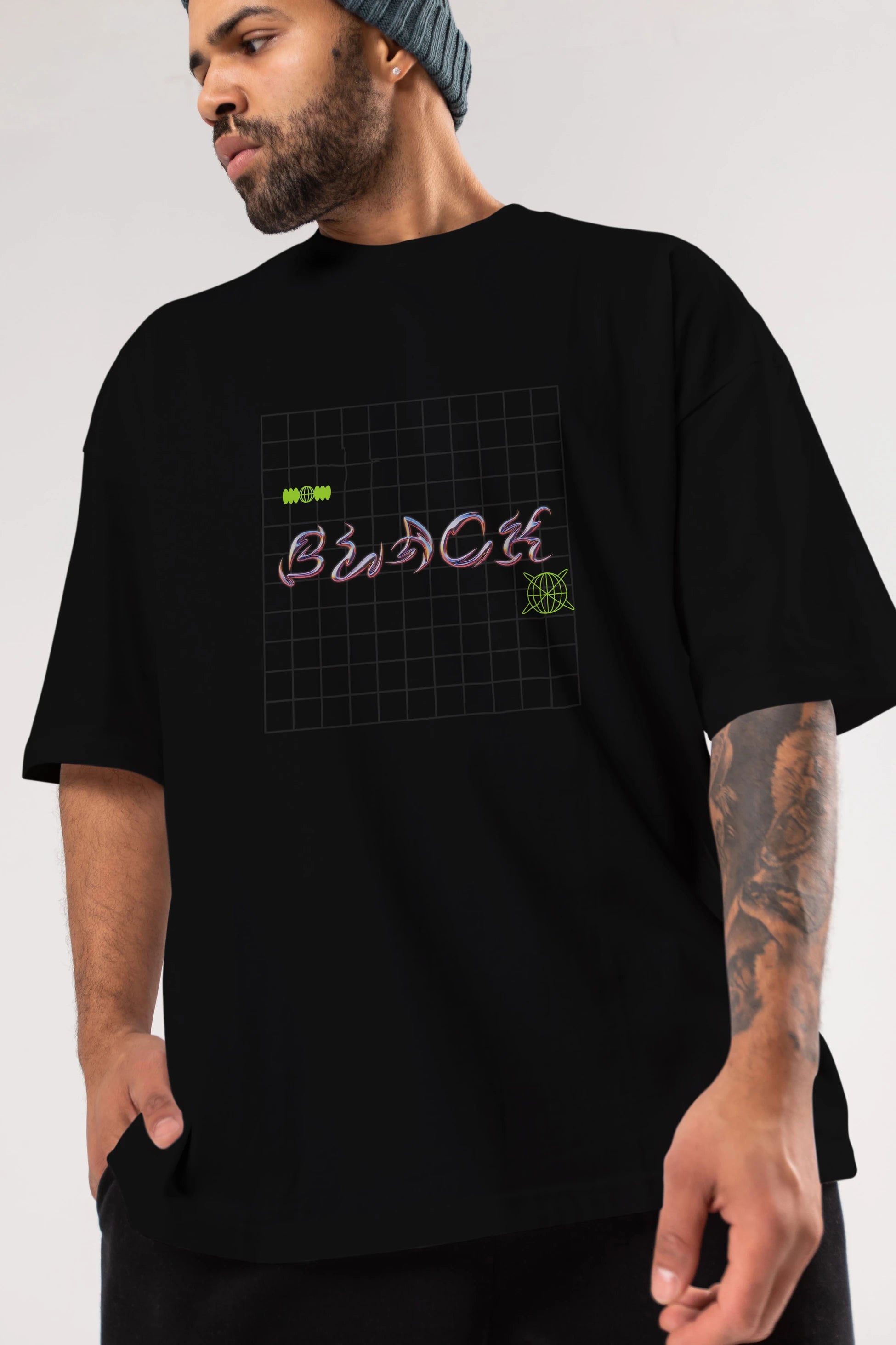 Black Yazılı Ön Baskılı Oversize t-shirt Erkek Kadın Unisex