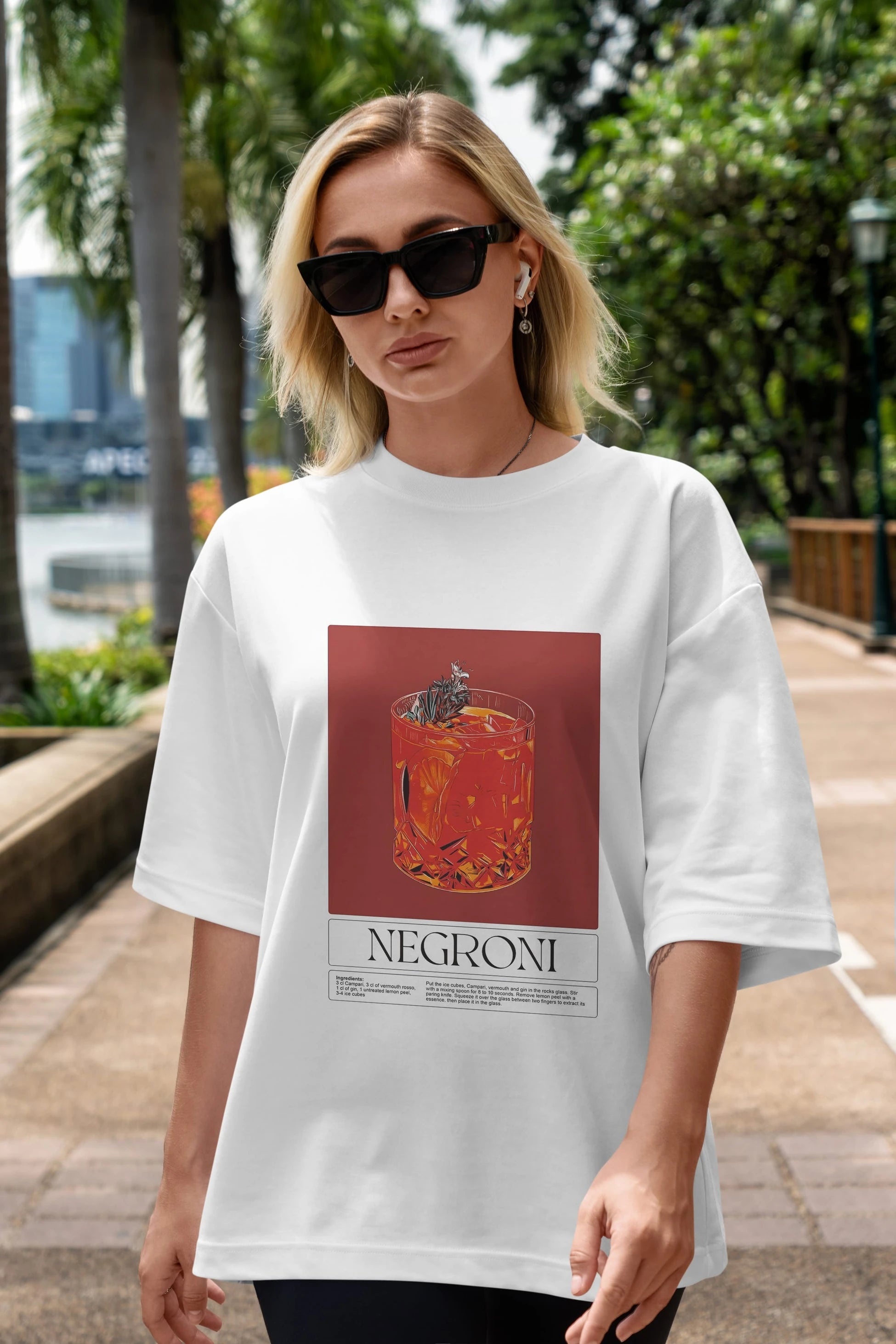 Negroni 2 Ön Baskılı Oversize t-shirt Erkek Kadın Unisex %100 Pamuk Bisiklet Yaka tişort
