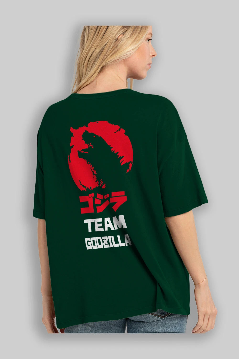 Team Godzilla Arka Baskılı Oversize t-shirt Erkek Kadın Unisex %100 Pamuk Bisiklet Yaka tişort