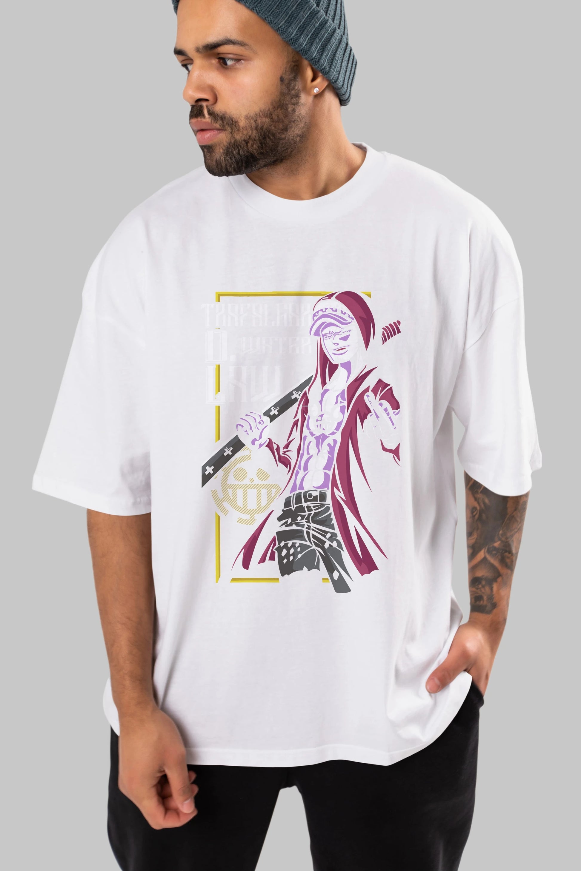 Trafalgar D. Water Law Anime Ön Baskılı Oversize t-shirt Erkek Kadın Unisex
