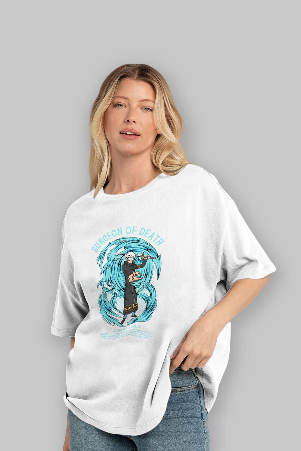 Trafalgad D. Water Law Anime Ön Baskılı Oversize t-shirt %100 pamuk Erkek Kadın Unisex
