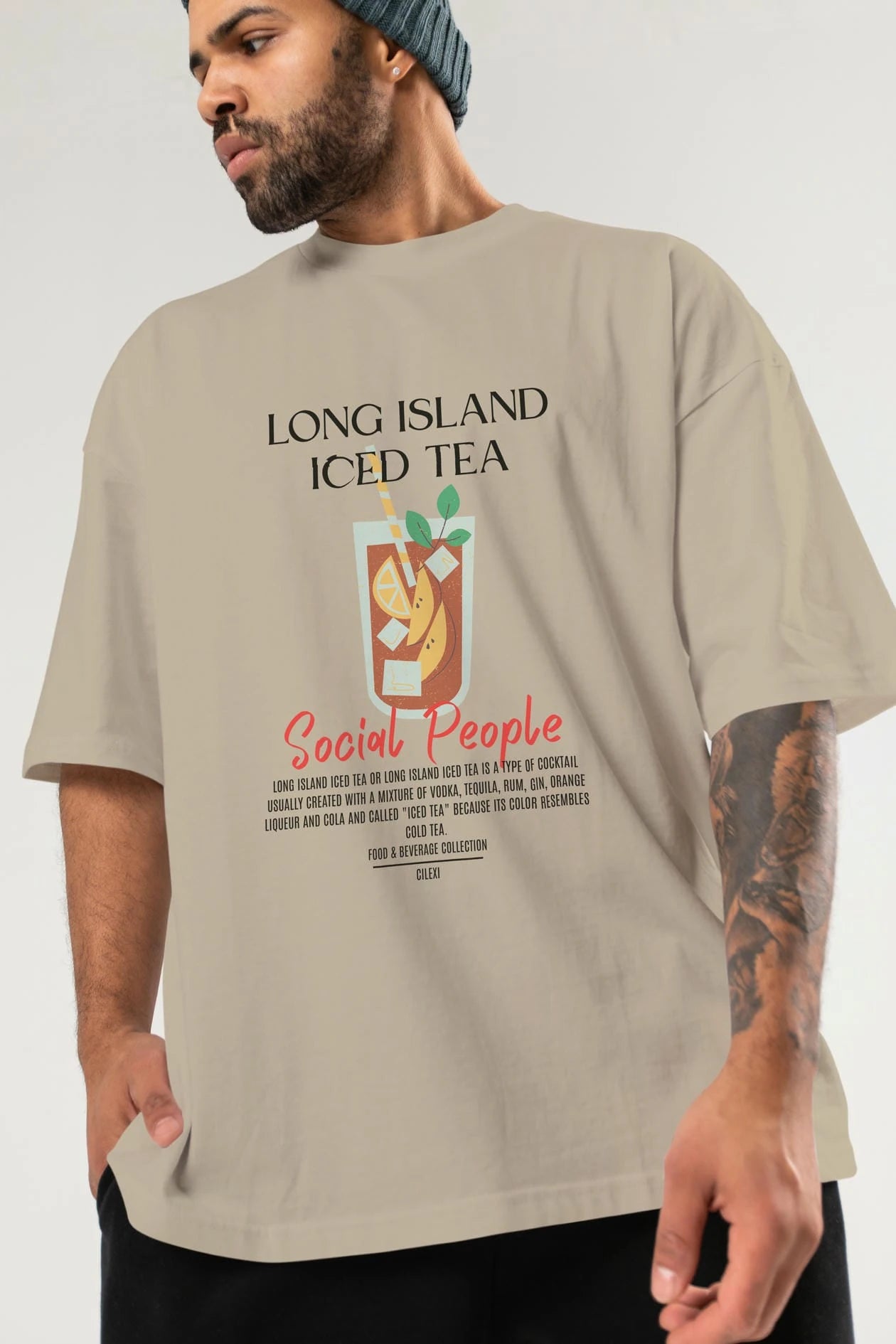 Long Island ıced tea Kokteyl Serisi ön Baskılı Oversize t-shirt Erkek Kadın %100 Pamuk Bisiklet Yaka tişort