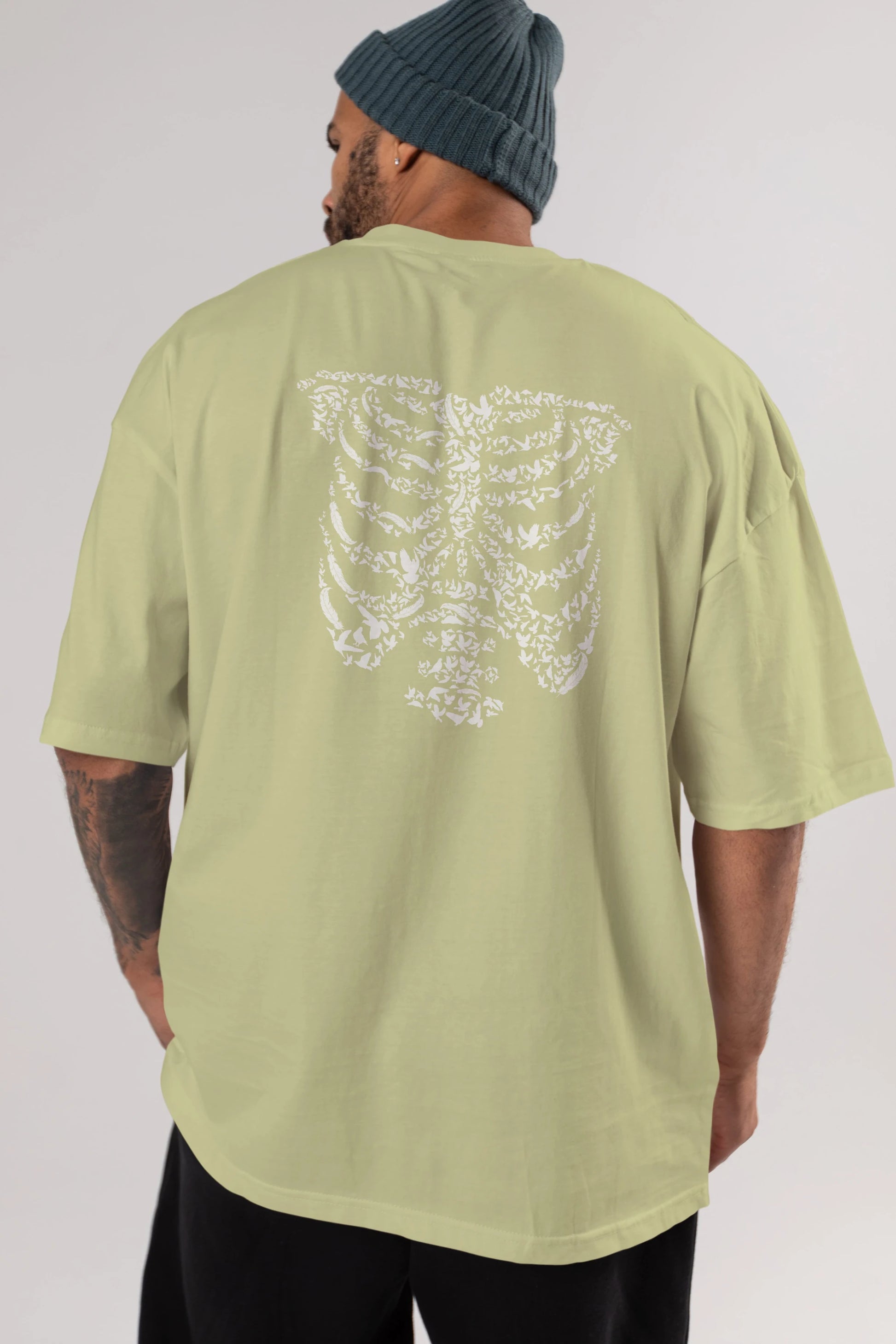Ribcage Bird Arka Baskılı Oversize t-shirt %100 pamuk Erkek Kadın Unisex