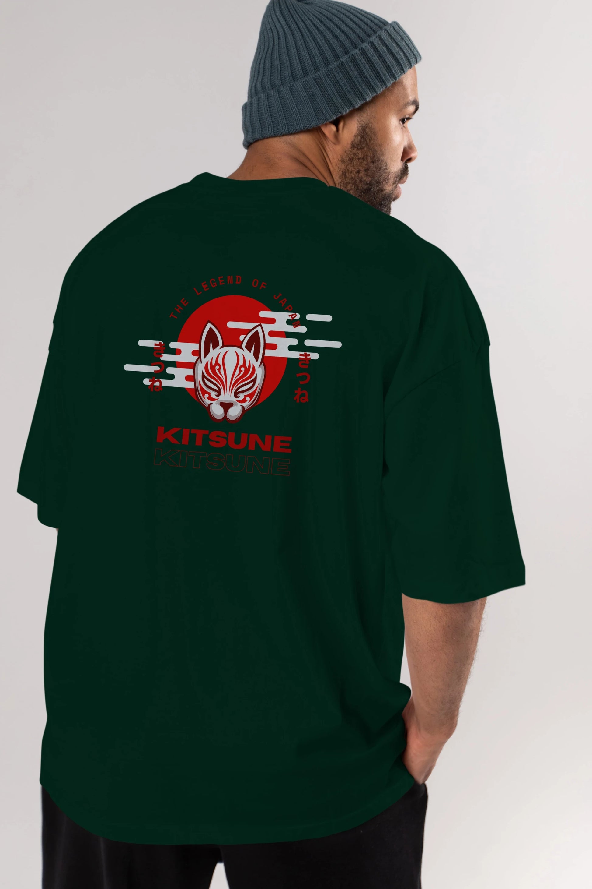 Kitsune Mask Arka Baskılı Oversize t-shirt Erkek Kadın Unisex