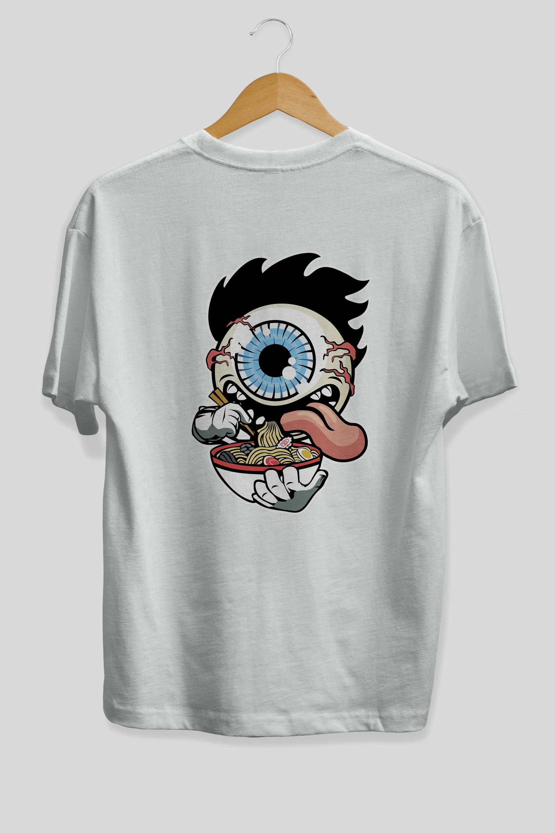 Eyeball Ramen Arka Baskılı Oversize t-shirt Erkek Kadın Unisex %100 Pamuk tişort