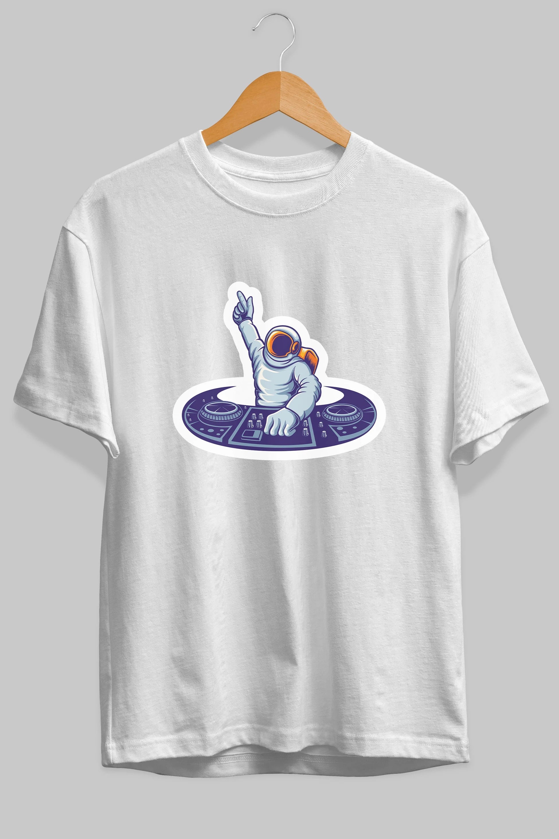 Astronaut Disk Jockey Party Sticker Ön Baskılı Oversize t-shirt Erkek Kadın Unisex