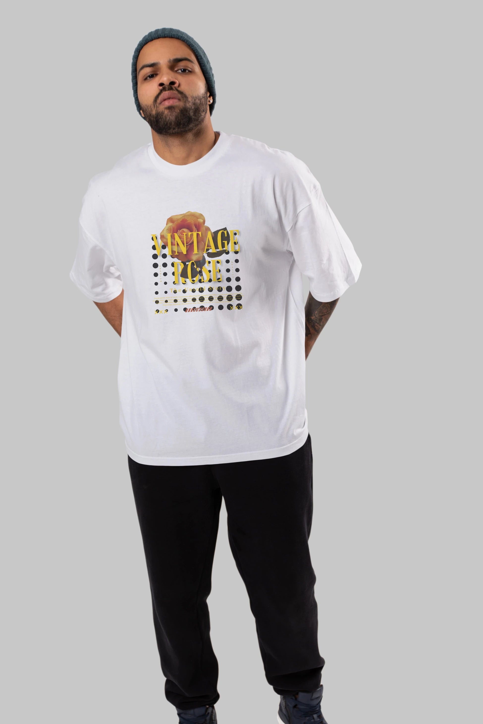 Vintage Rose Yazılı Ön Baskılı Oversize t-shirt Erkek Kadın Unisex