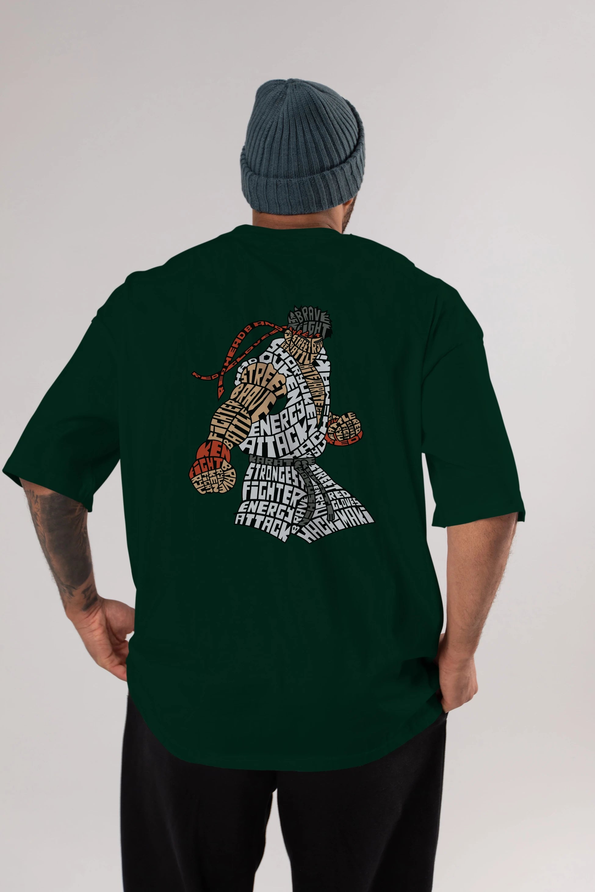 Hadouken Arka Baskılı Oversize t-shirt %100 pamuk Erkek Kadın Unisex