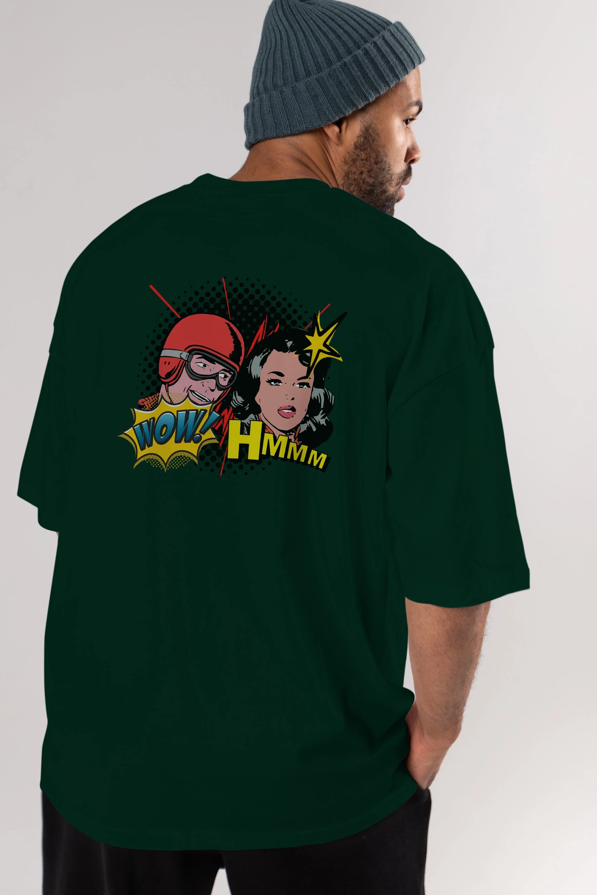 Comic Wow Yazılı Arka Baskılı Oversize t-shirt Erkek Kadın Unisex