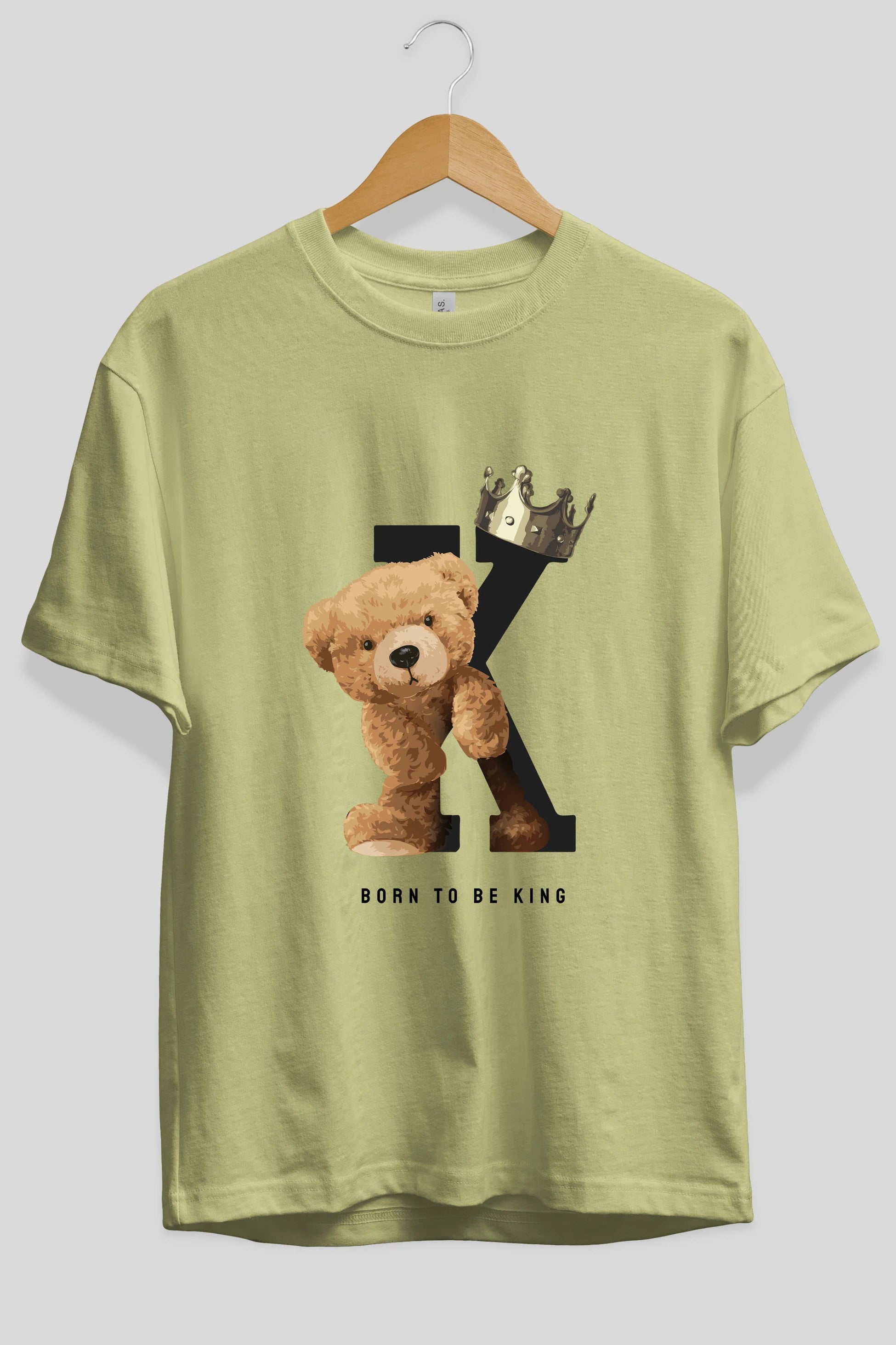 Teddy Bear Born To Be King Ön Baskılı Oversize t-shirt Erkek Kadın Unisex %100 Pamuk
