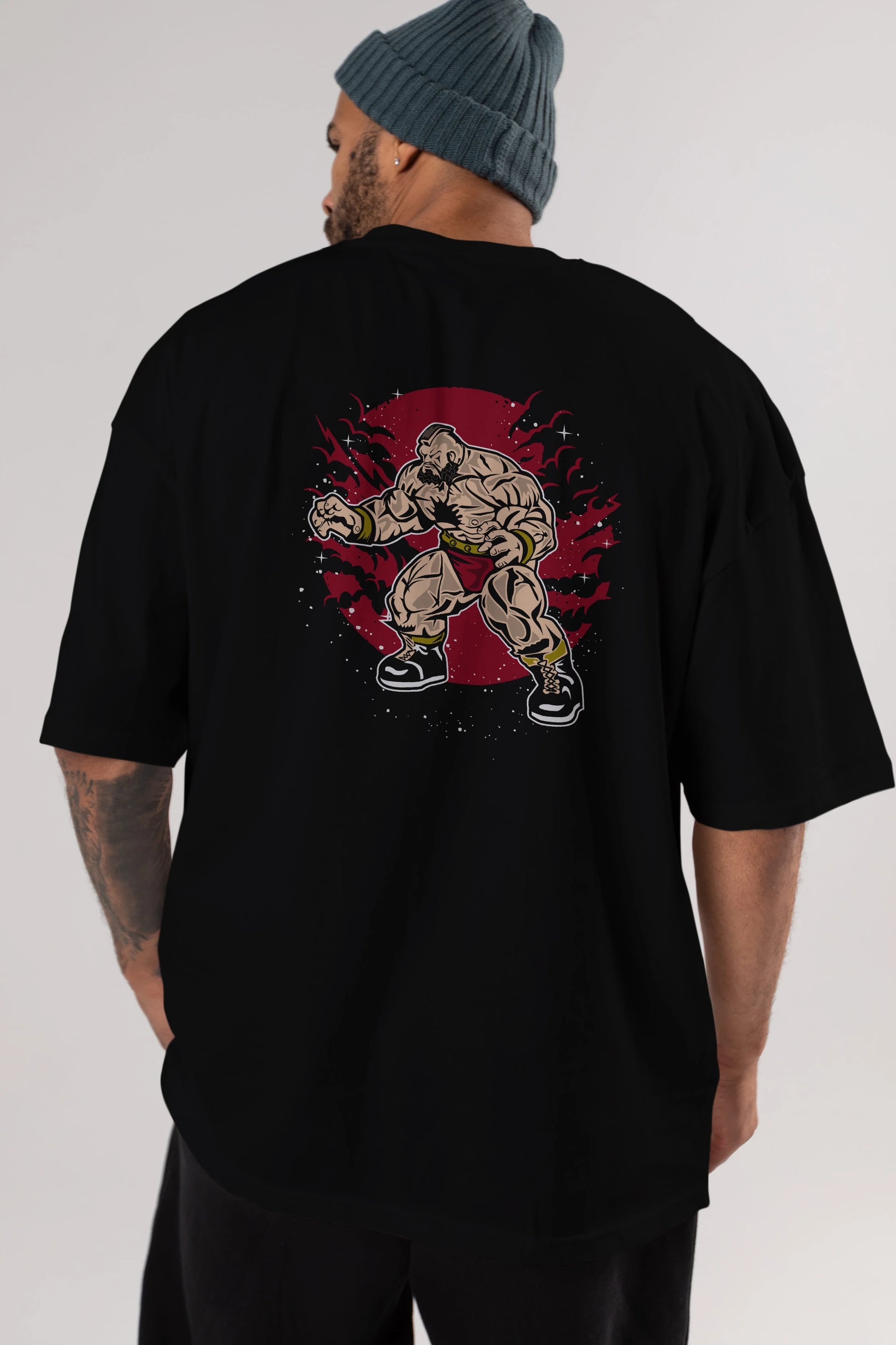 ZANGGIEF Arka Baskılı Oversize t-shirt Erkek Kadın Unisex %100 Pamuk