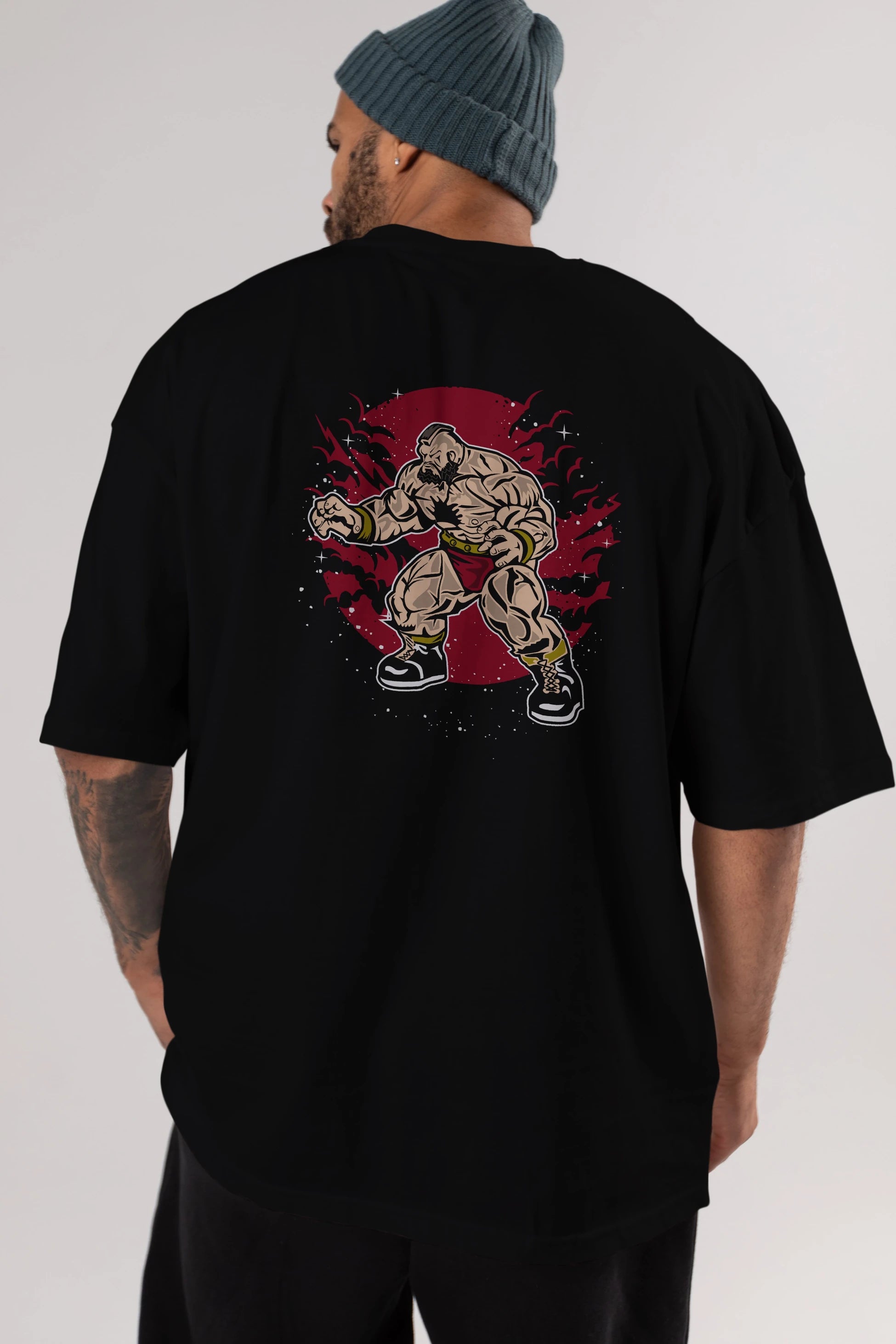 ZANGGIEF Arka Baskılı Oversize t-shirt Erkek Kadın Unisex %100 Pamuk