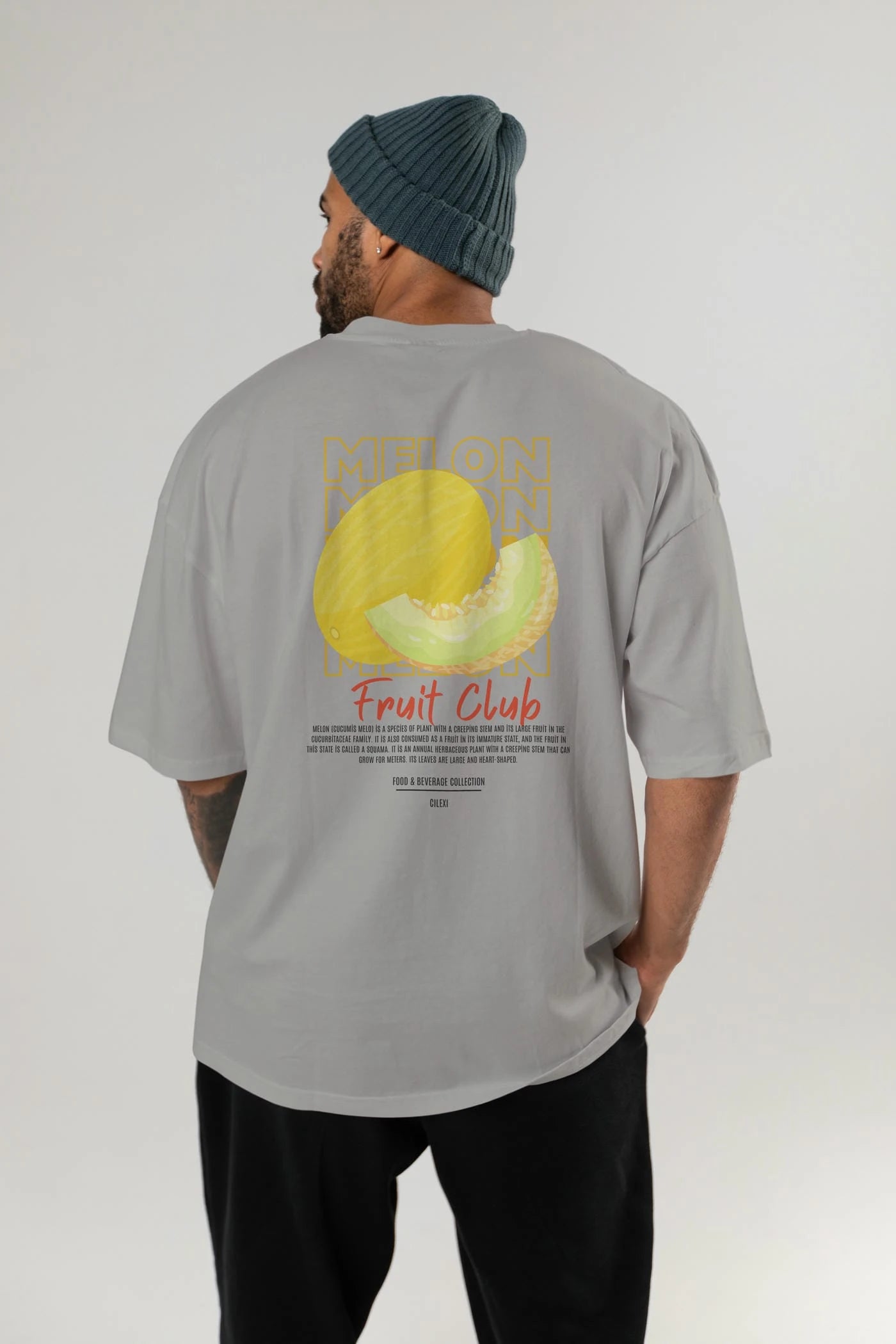 Melon Arka Baskılı Oversize t-shirt Erkek Kadın Pamuk Bisiklet Yaka tişort